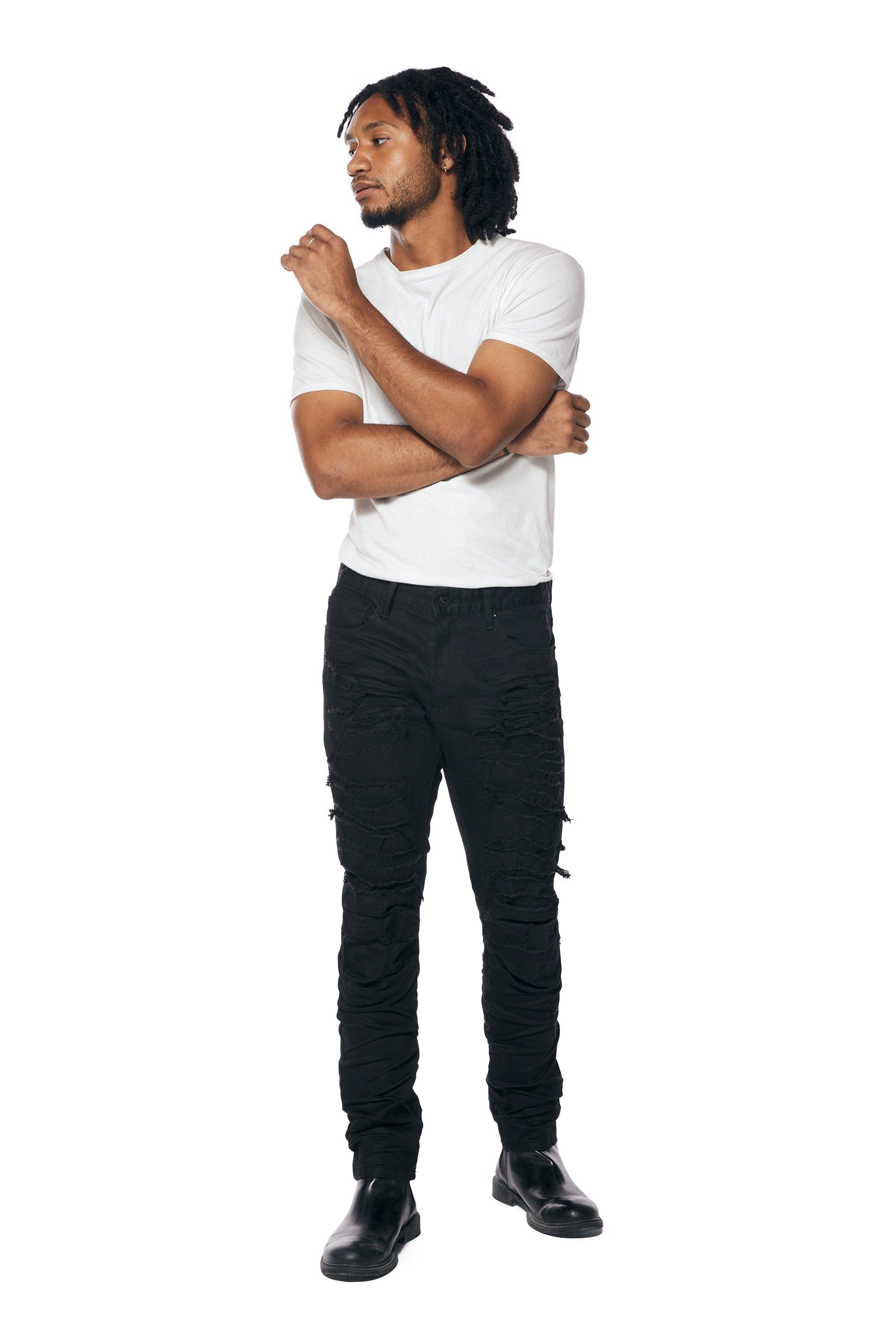 Smoke Rise Men's Jet Black Essential Slim Fit Denim Jeans - BLACK Thumbnail View 7