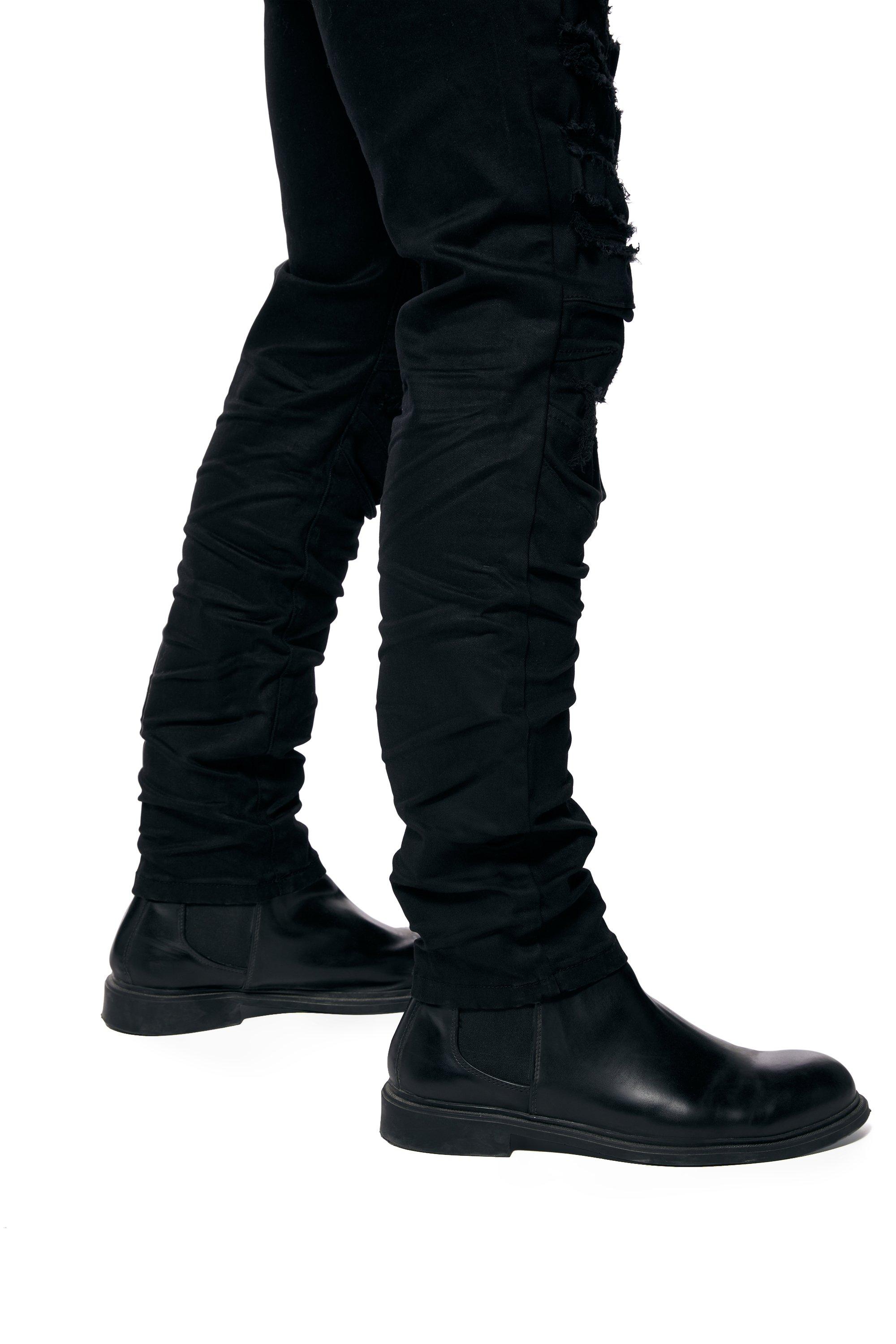 Smoke Rise Men's Jet Black Essential Slim Fit Denim Jeans - BLACK Thumbnail View 8