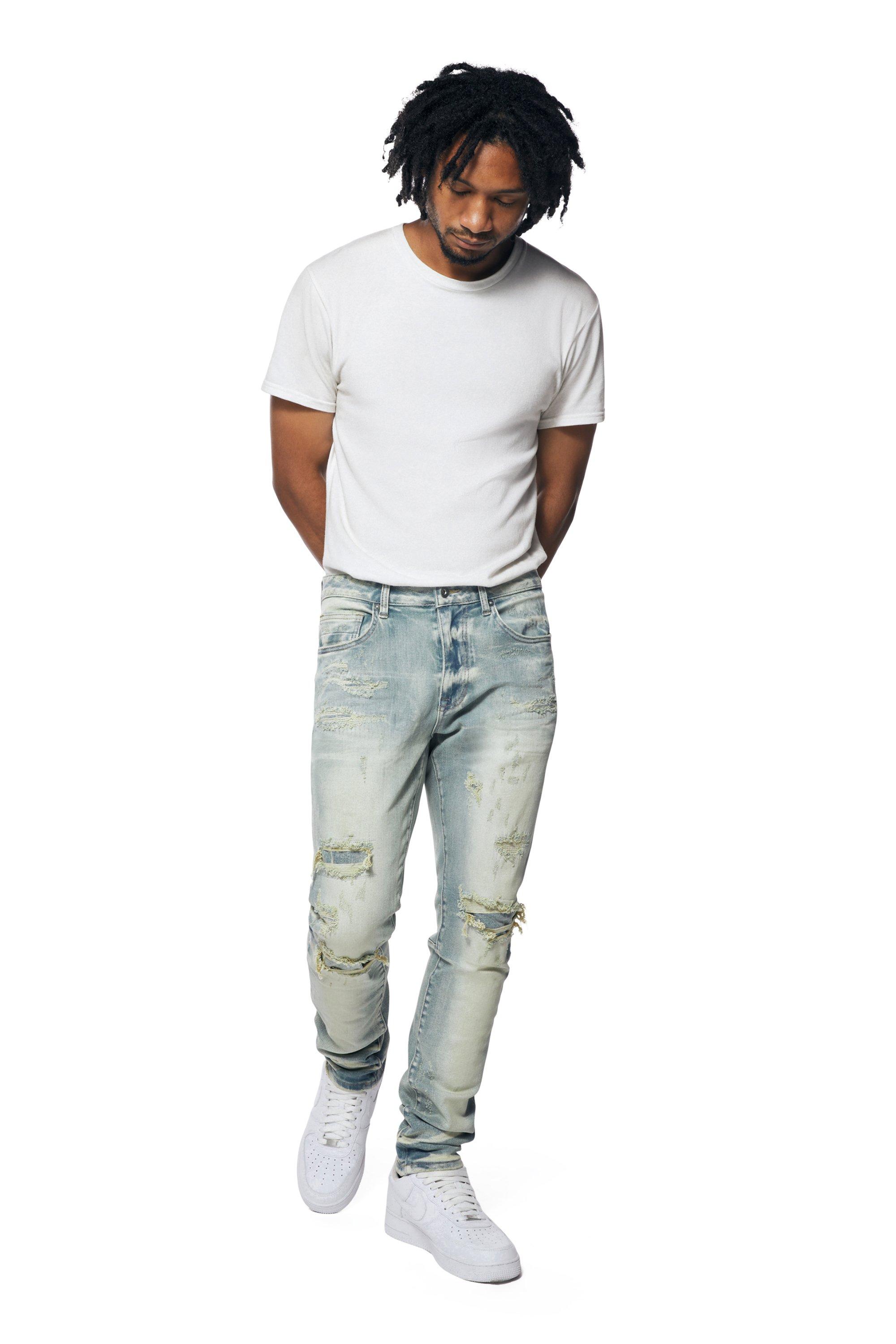 Smoke Rise Men's Sevil Slim Fit Denim Jeans - Blue - LT BLUE Thumbnail View 4