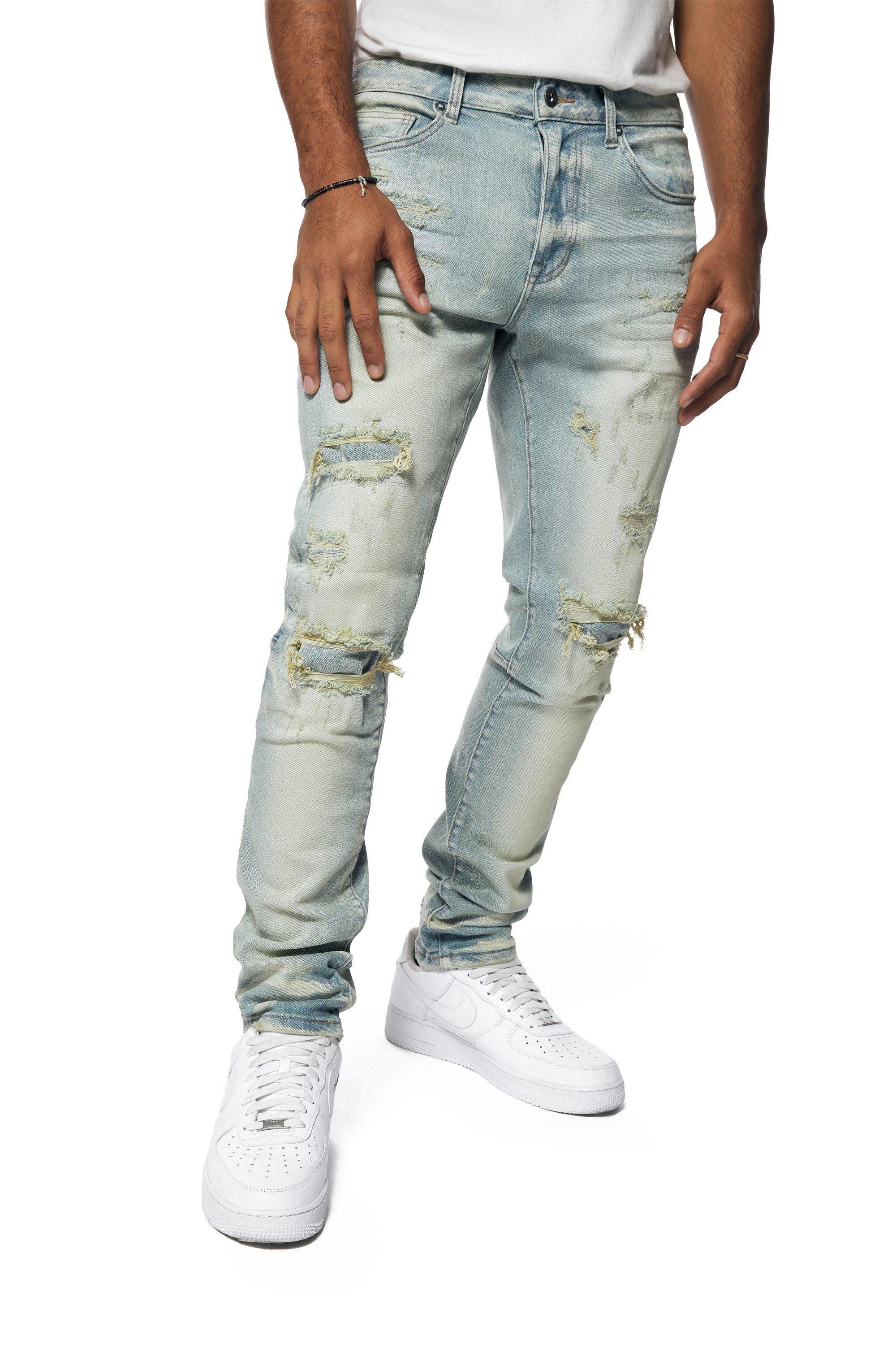 Smoke Rise Men's Sevil Slim Fit Denim Jeans - Blue - LT BLUE Thumbnail View 6