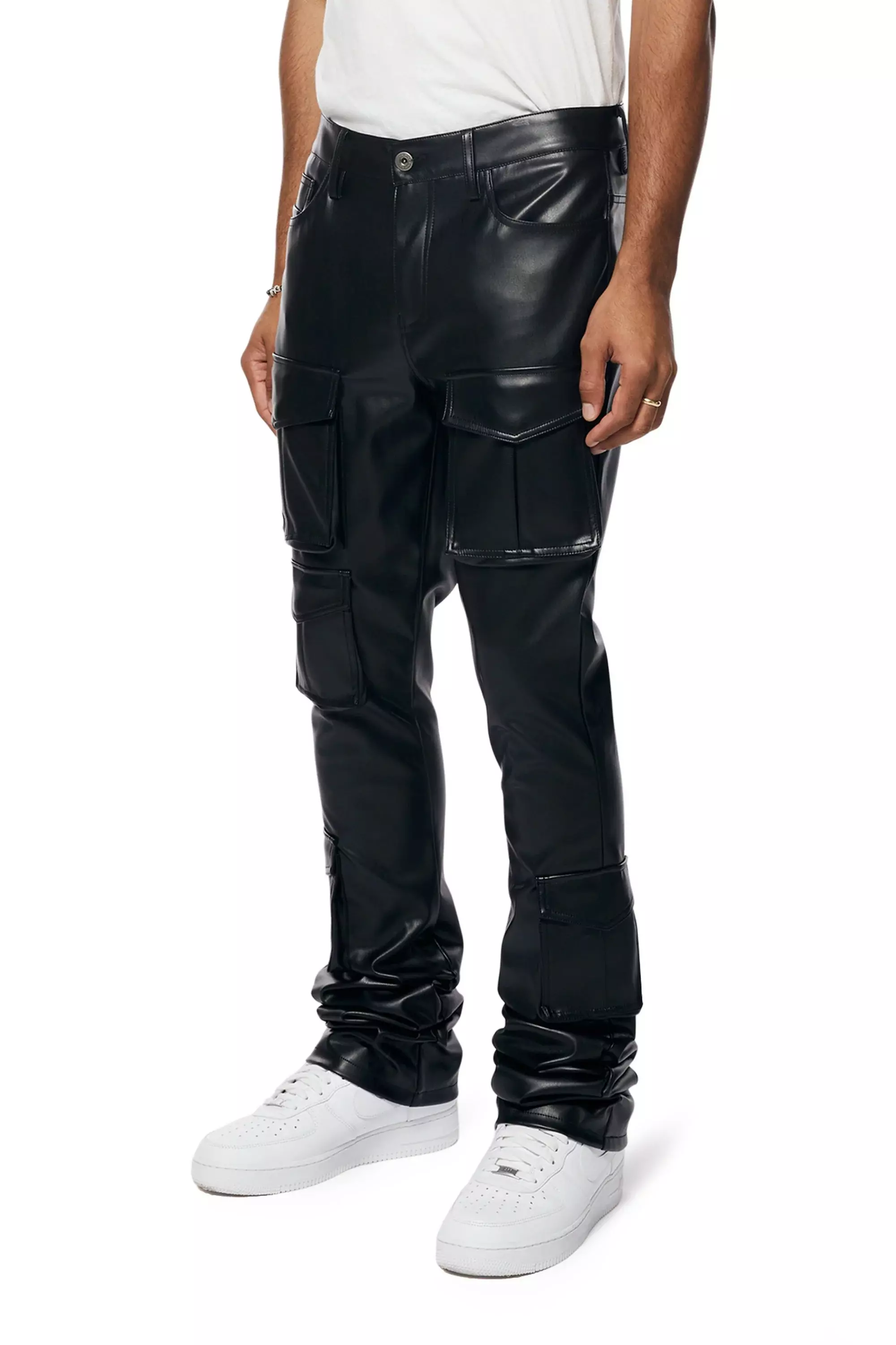 Smoke Rise Men's Utility PU Pants - Black - BLACK