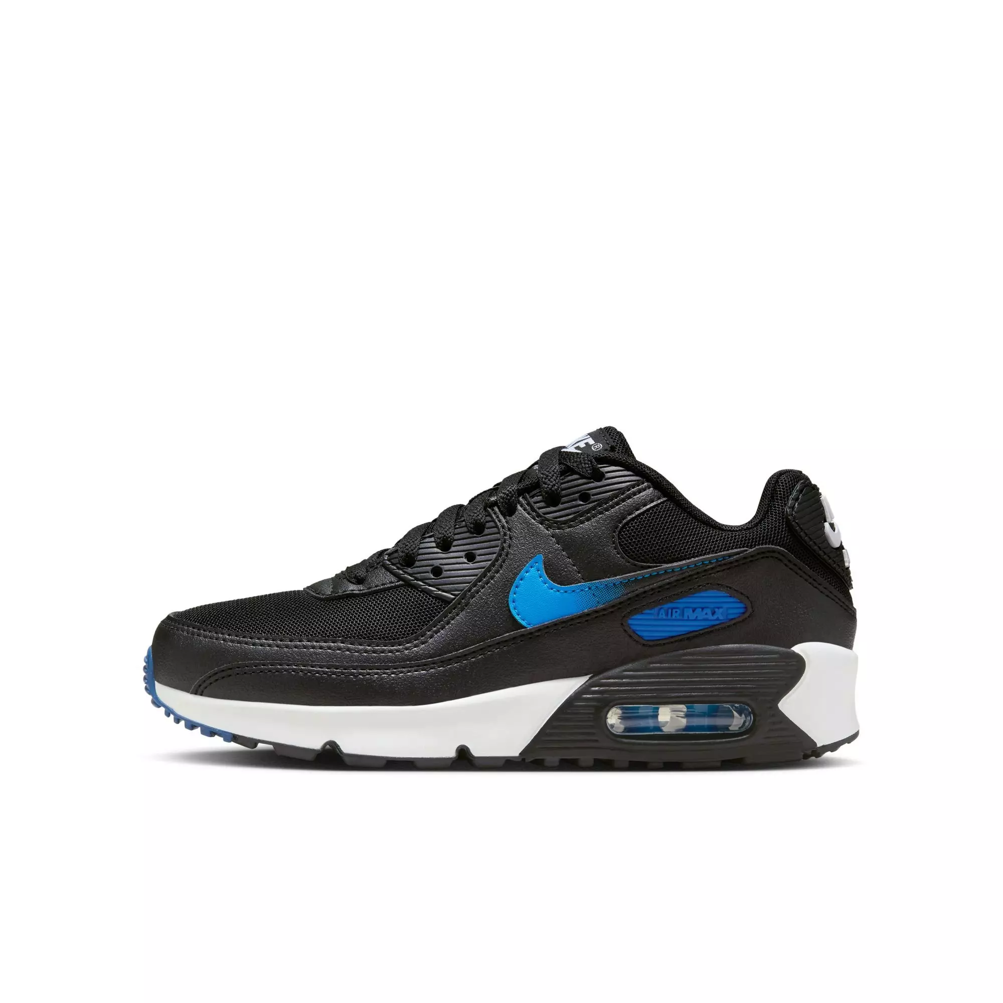 Nike Air Max 90 "Black/Photo Blue/Court Blue/White" Grade School Boys' Shoe - BLACK/BLUE