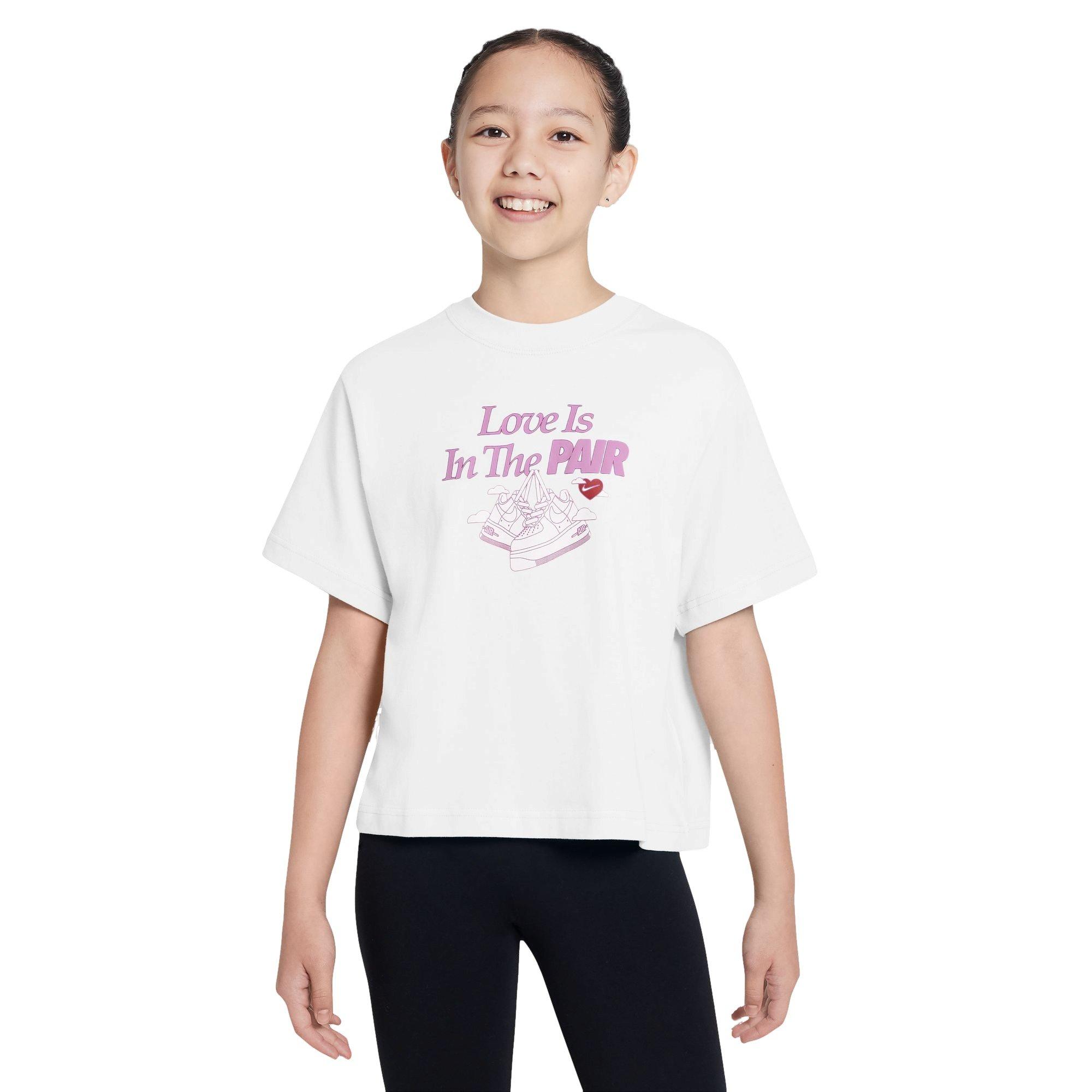 Nike Big Girls' Sportswear Love is in the Pair Boxy Tee - WHITE