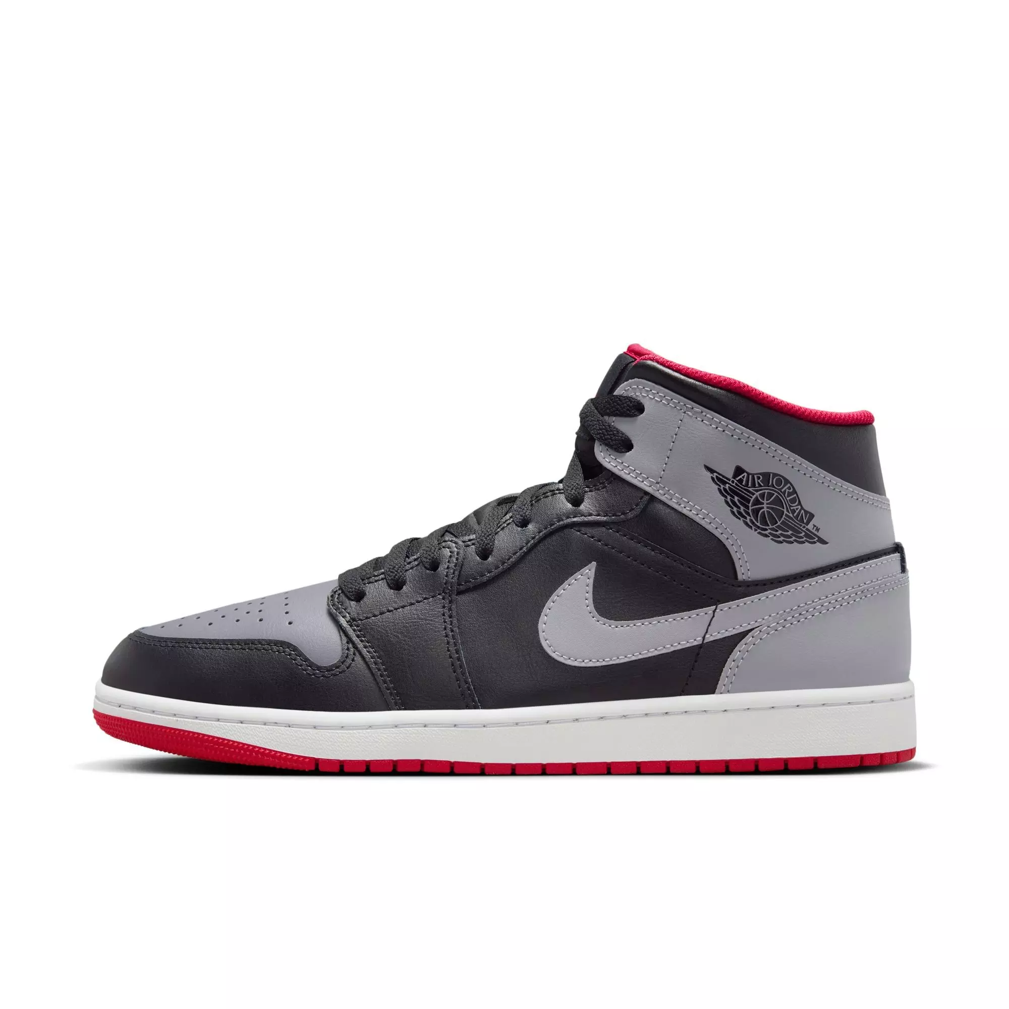 Jordan 1 Mid "Black/Cement Grey/Fire Red/White" Men's Shoe - BLACK/GREY/RED