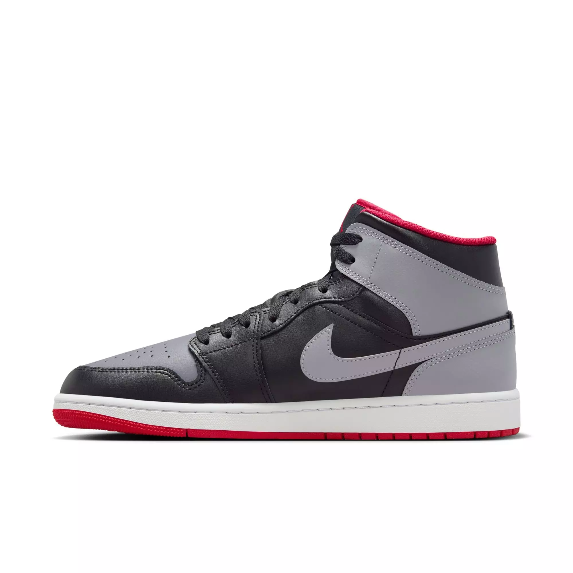 Jordan 1 Mid "Black/Cement Grey/Fire Red/White" Men's Shoe - BLACK/GREY/RED