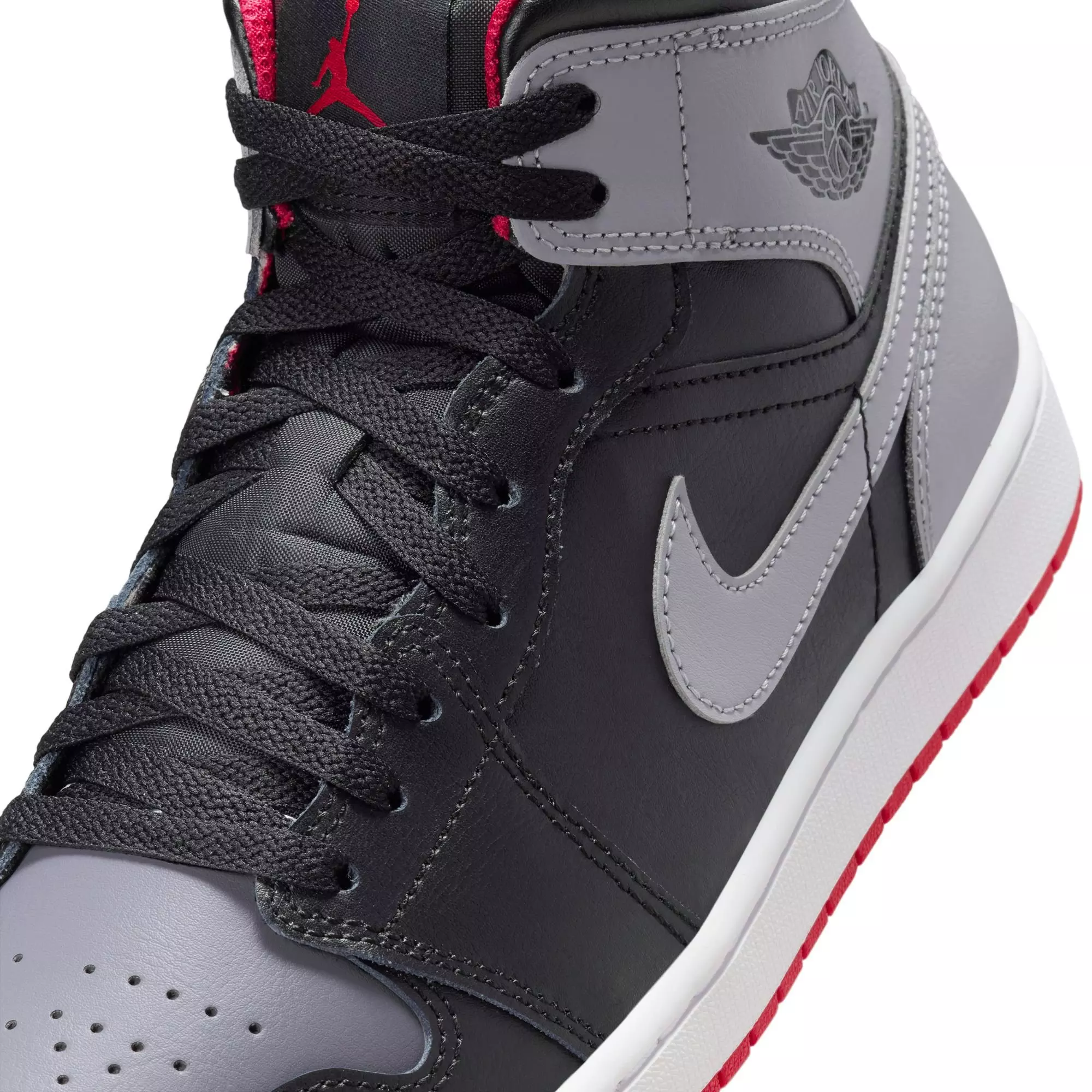 Jordan 1 Mid "Black/Cement Grey/Fire Red/White" Men's Shoe - BLACK/GREY/RED