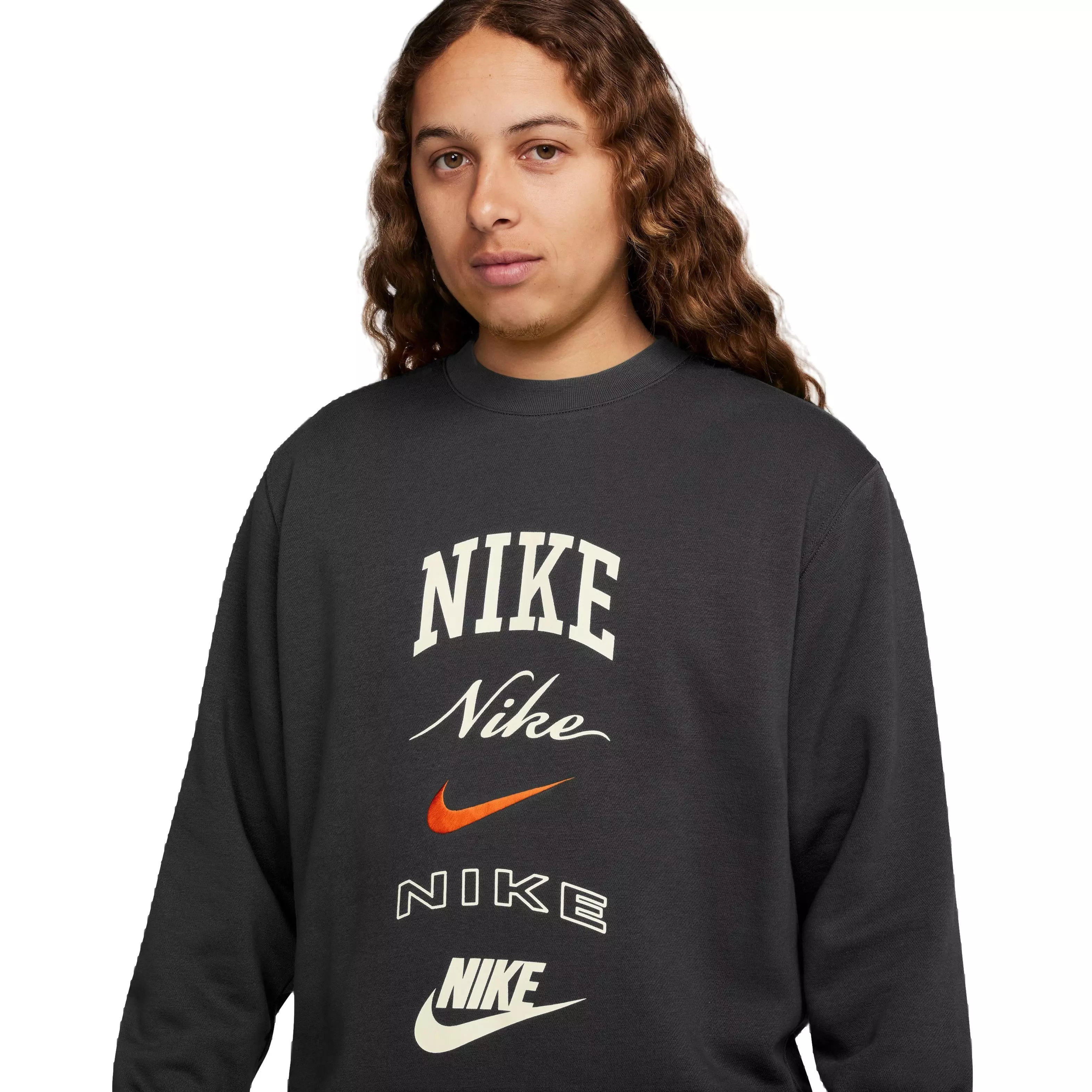 Nike Men's Club Stack Graphic Crew - Black - BLACK