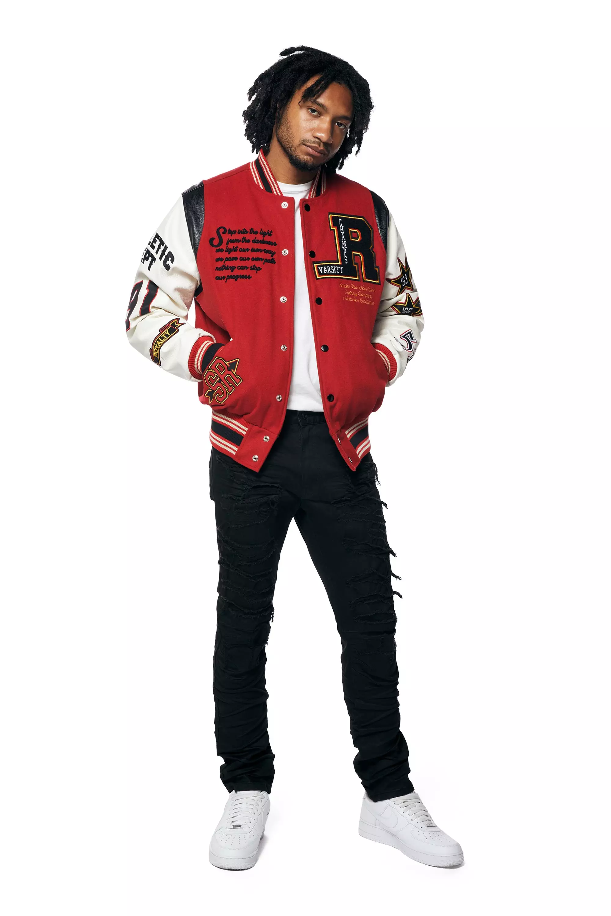 Smoke Rise Men's Melton Varsity Jacket - Red - RED