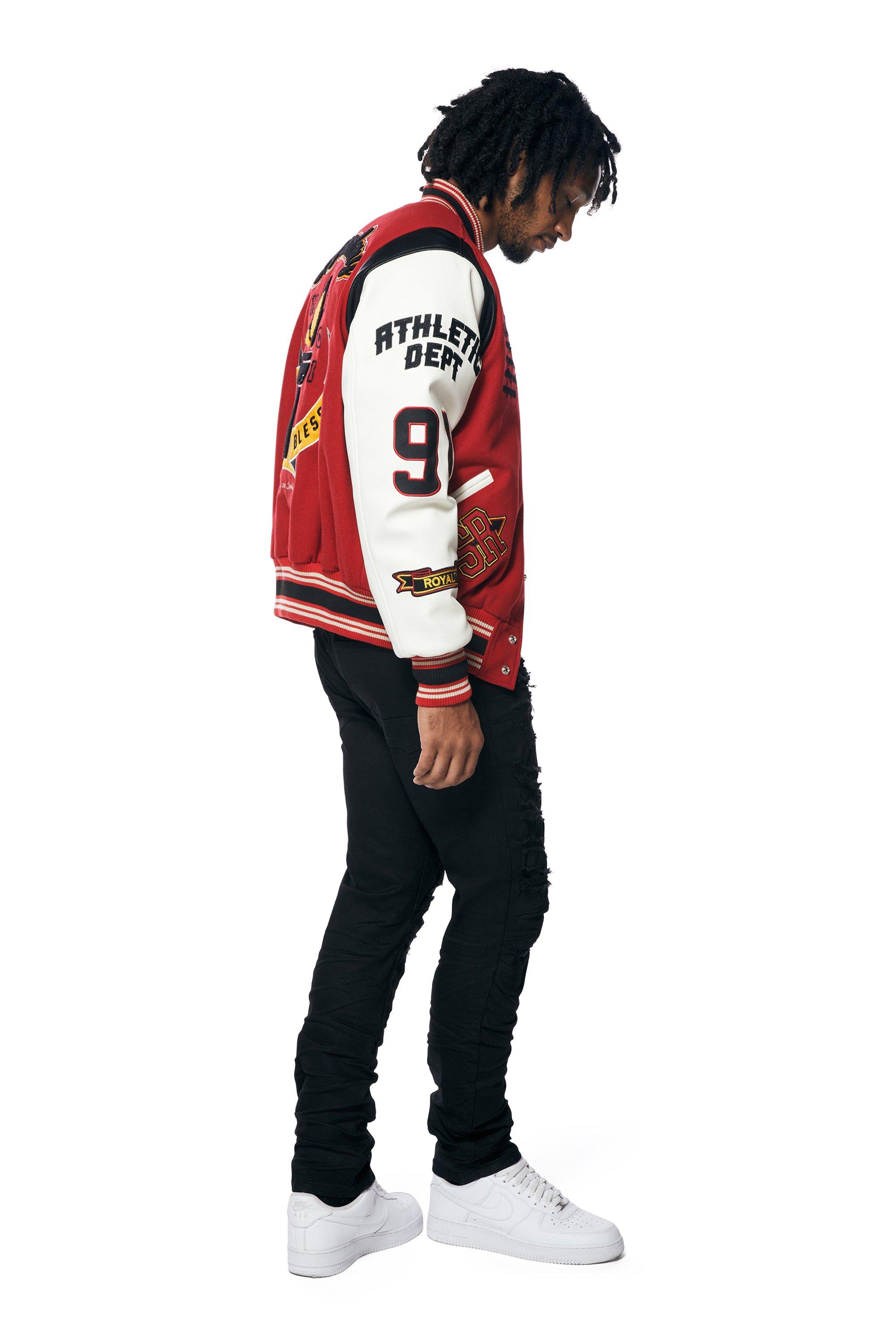 Smoke Rise Men's Melton Varsity Jacket - Red