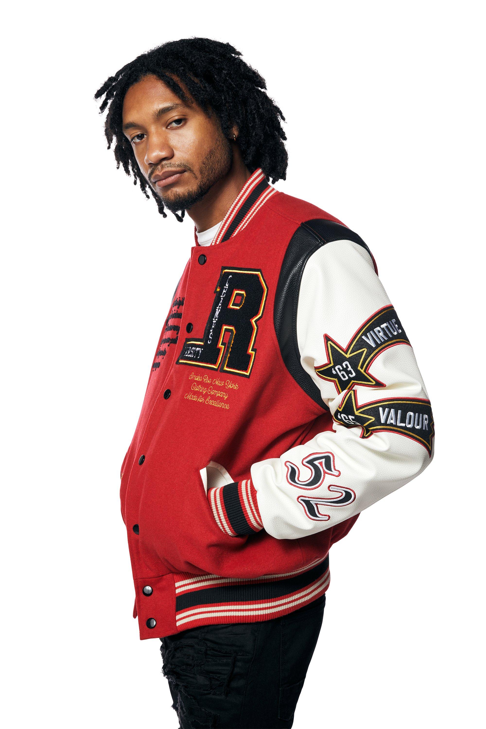 Smoke Rise Men's Melton Varsity Jacket - Red