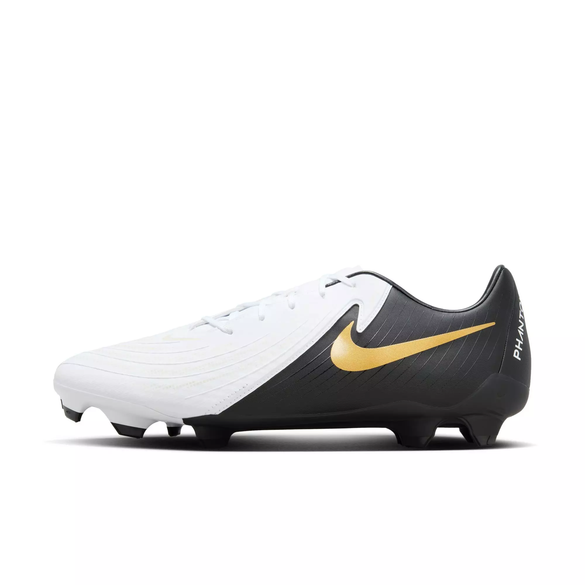 Nike Phantom GX 2 Academy MG "White/Black/Metallic Gold Coin" Men's Soccer Cleat - WHITE/BLACK
