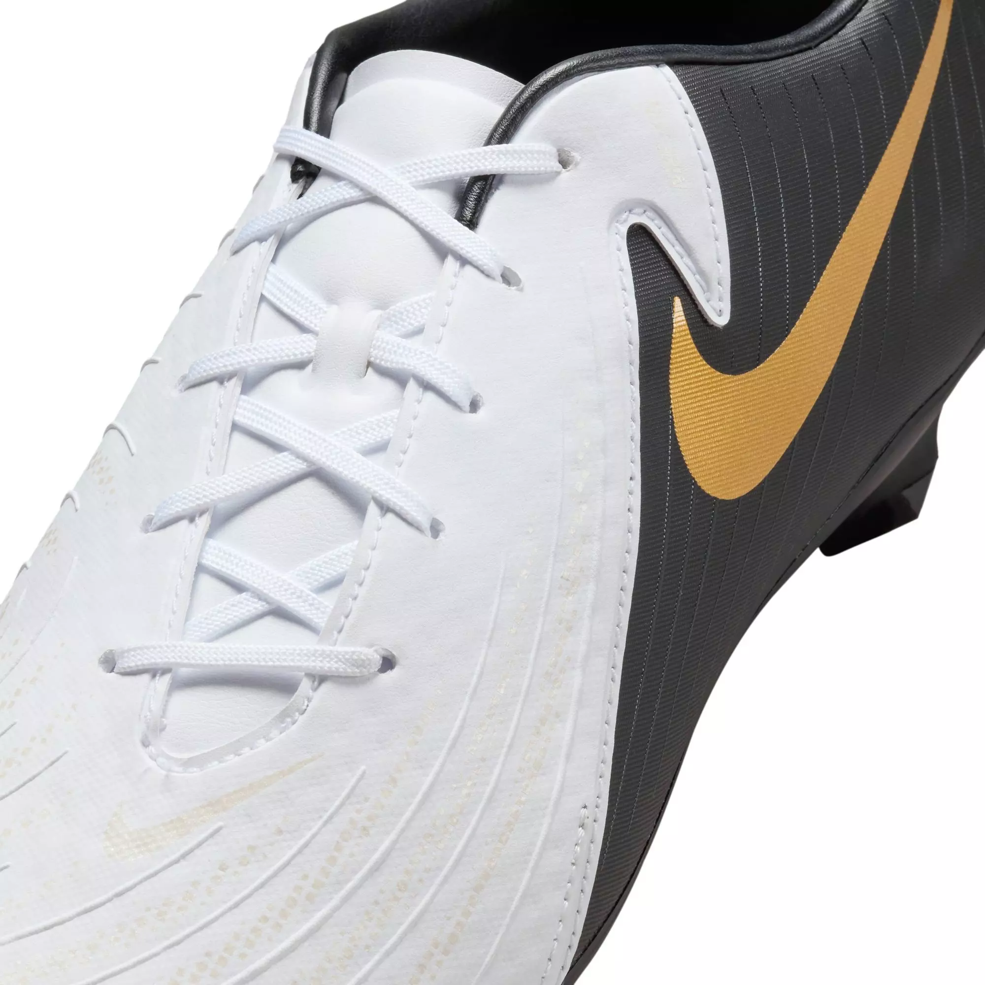 Nike Phantom GX 2 Academy MG "White/Black/Metallic Gold Coin" Men's Soccer Cleat - WHITE/BLACK