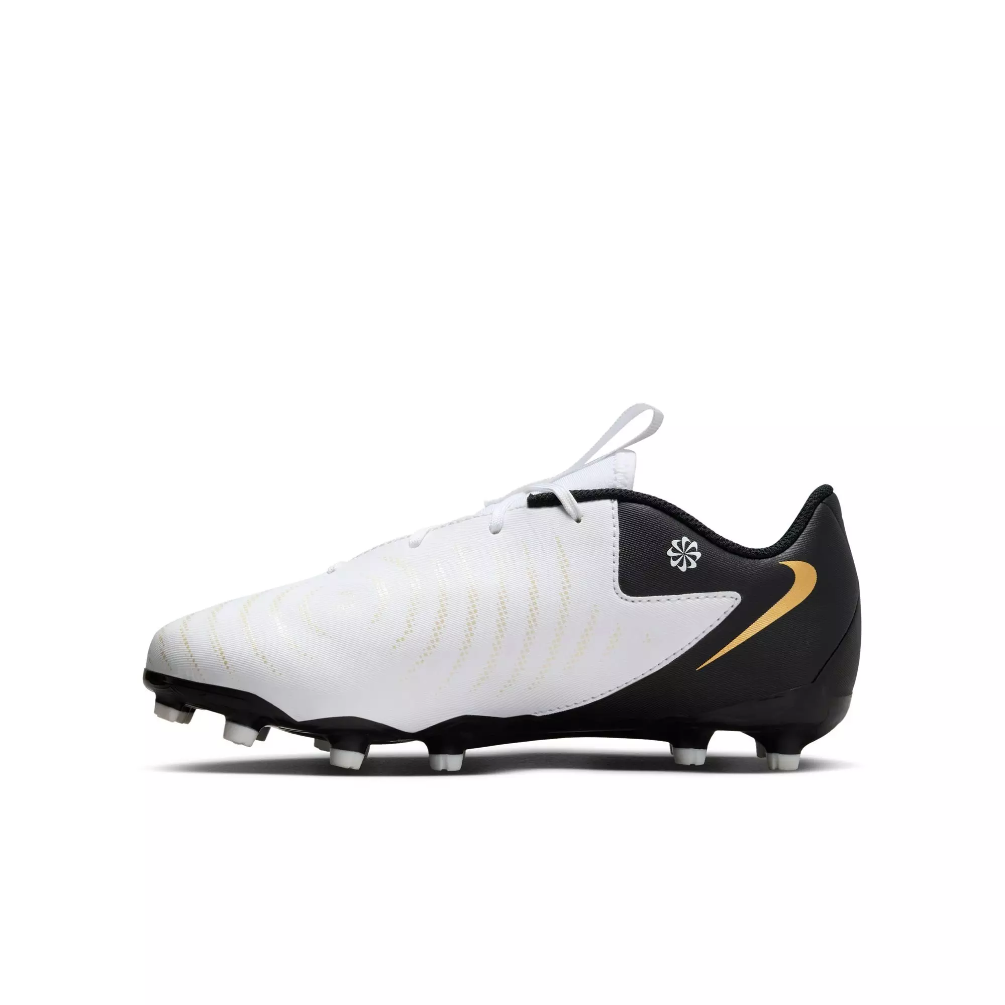 Nike Jr. Phantom GX 2 Academy "White/Black/Metallic Gold Coin" Grade School Kids' Soccer Cleat - WHITE/BLACK
