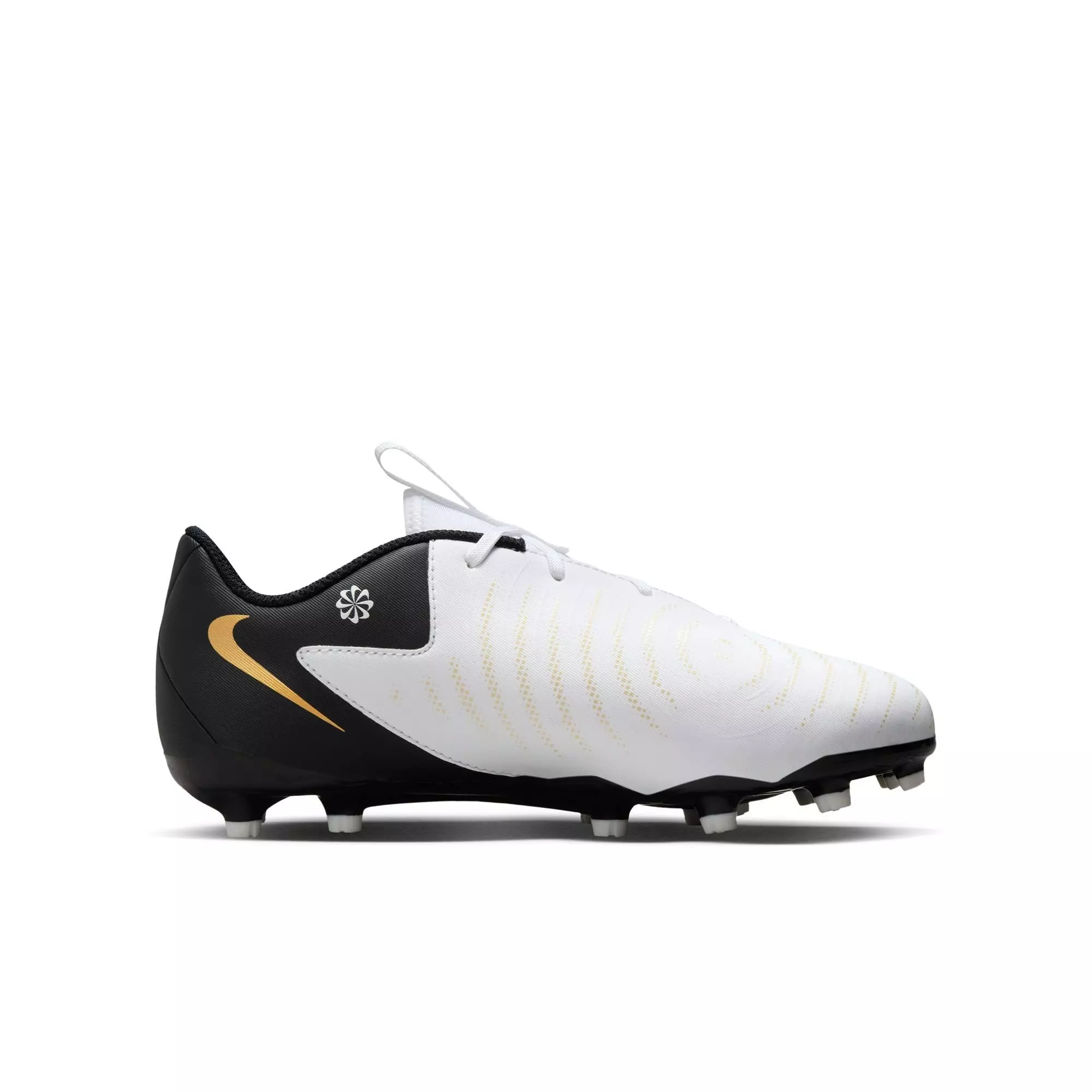 Nike Jr. Phantom GX 2 Academy "White/Black/Metallic Gold Coin" Grade School Kids' Soccer Cleat - WHITE/BLACK