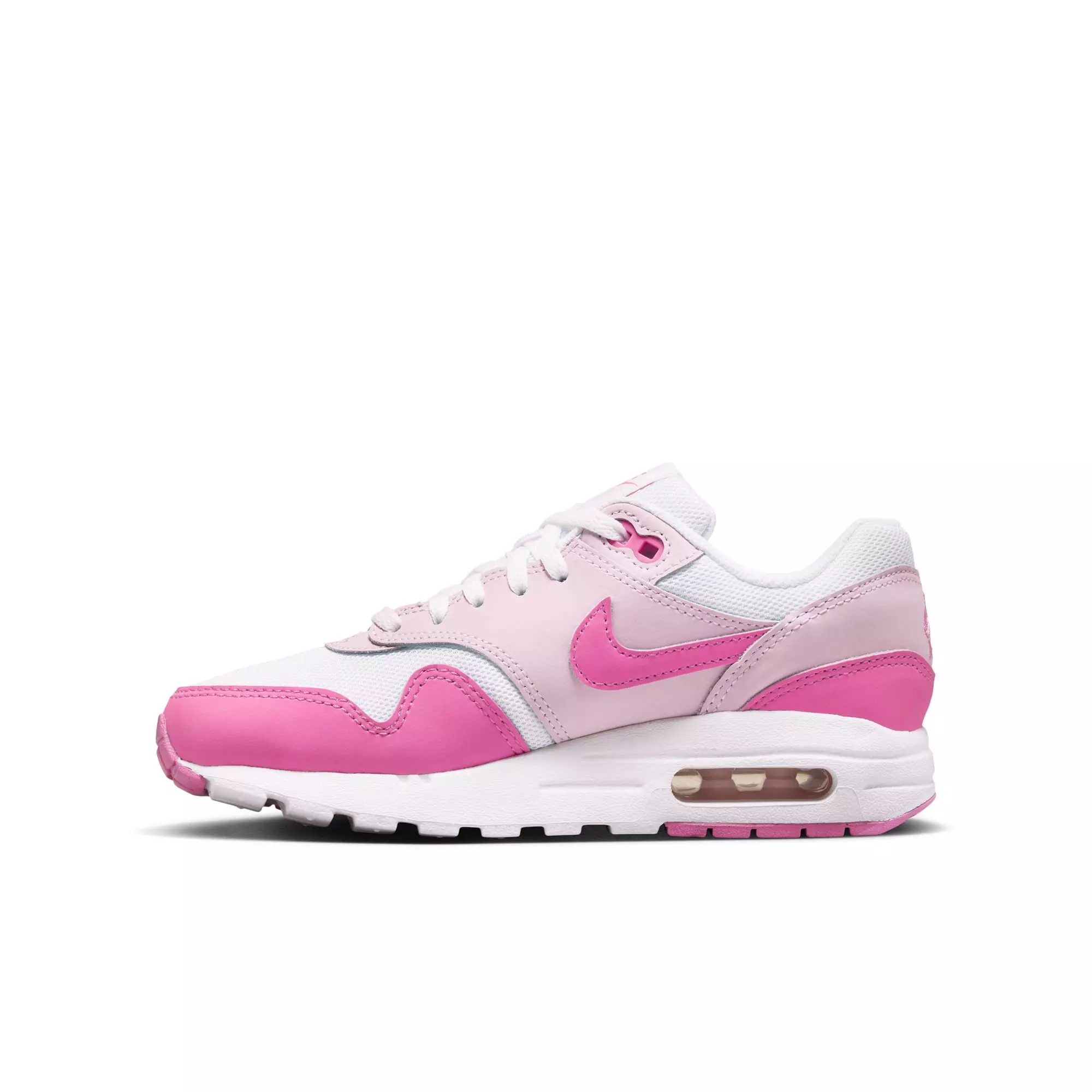 Nike Air Max 1 Gel "White/Playful Pink/Pink Foam" Grade School Girl's Shoe - PINK
