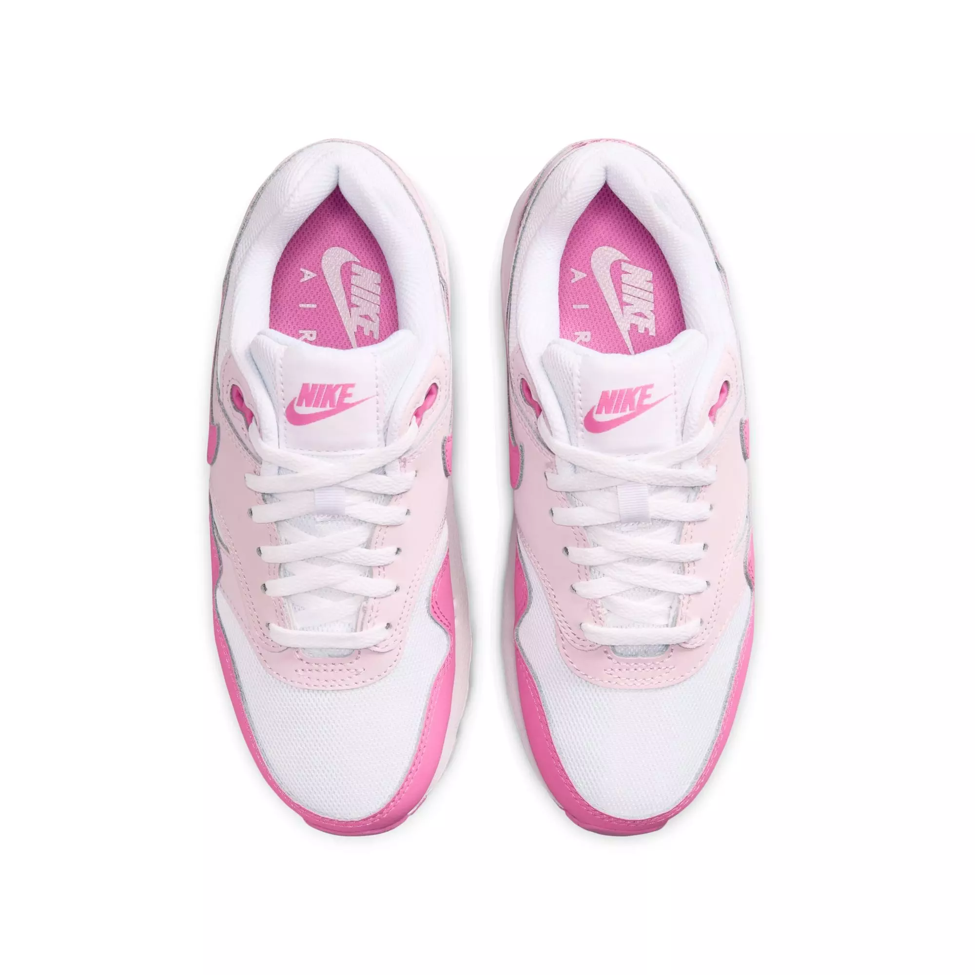 Nike Air Max 1 Gel "White/Playful Pink/Pink Foam" Grade School Girl's Shoe - PINK