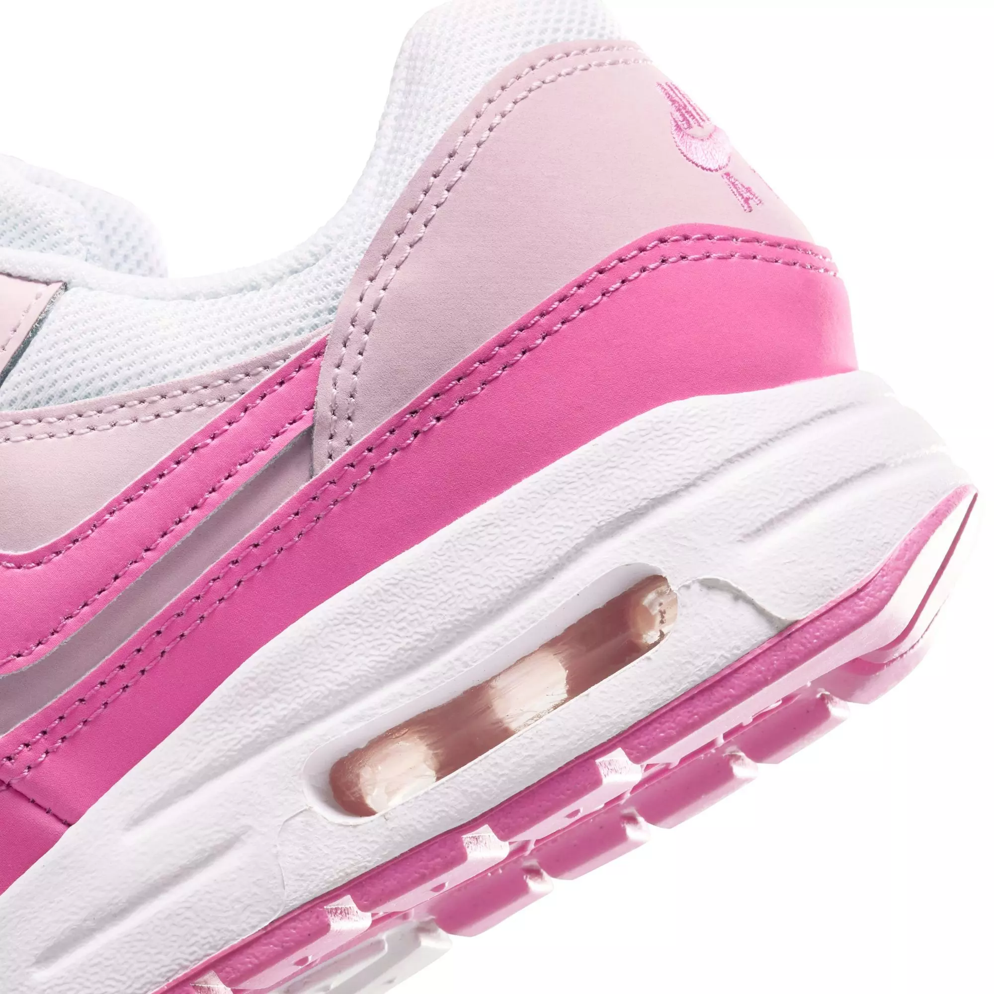 Nike Air Max 1 Gel "White/Playful Pink/Pink Foam" Grade School Girl's Shoe - PINK