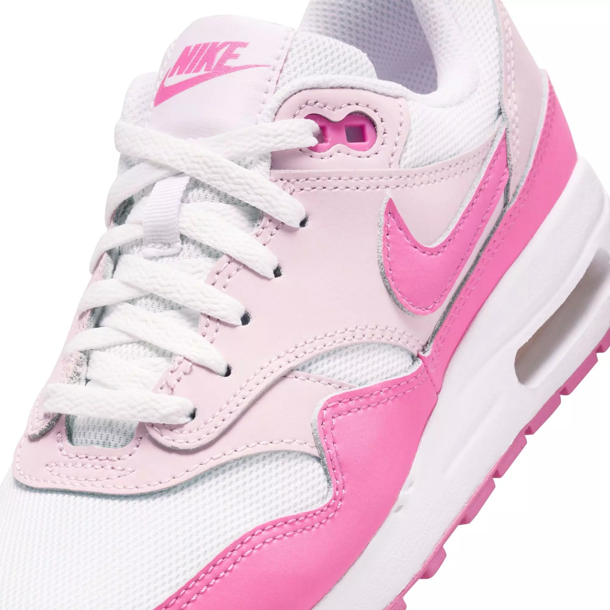 Nike Air Max 1 Gel "White/Playful Pink/Pink Foam" Grade School Girl's Shoe - PINK