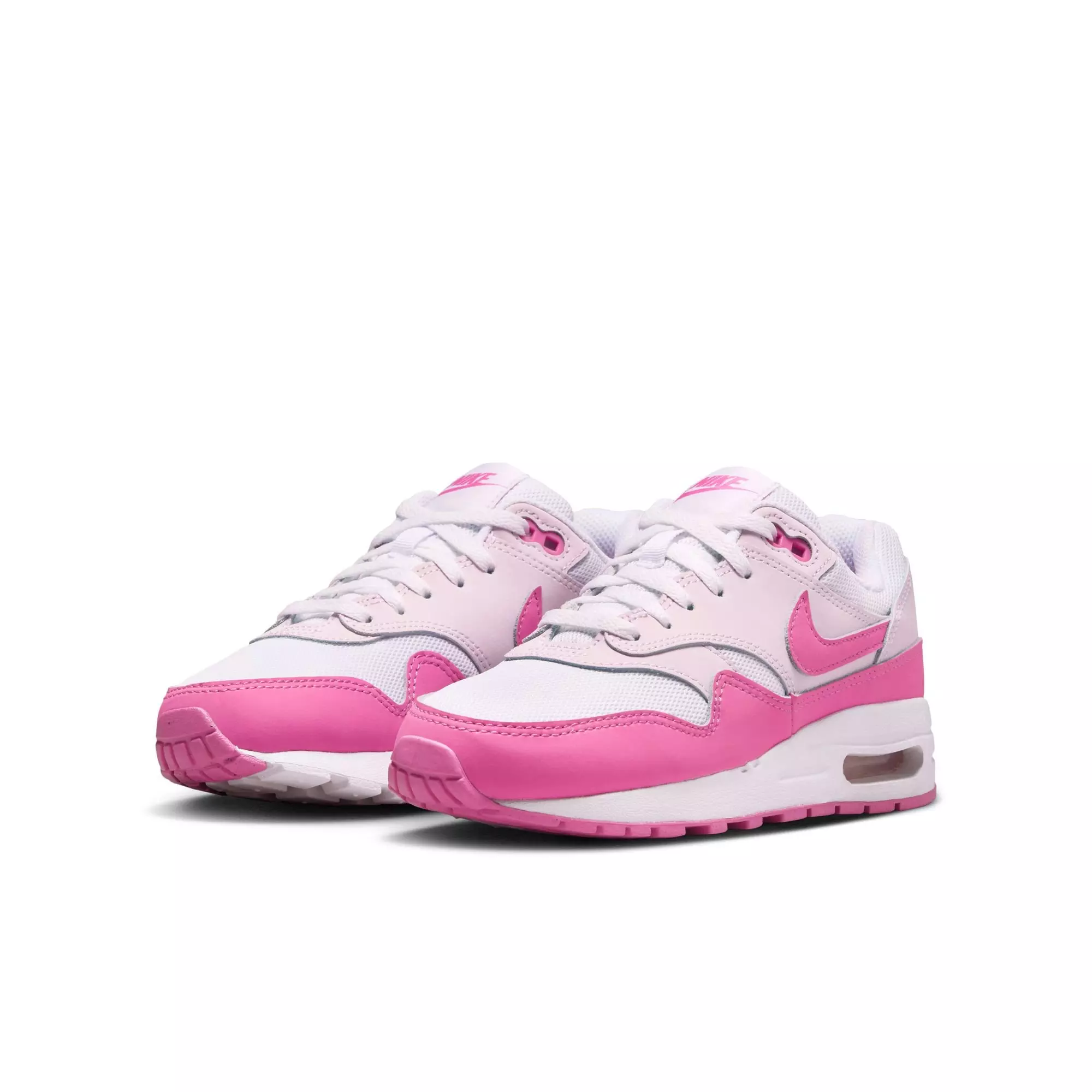 Nike Air Max 1 Gel "White/Playful Pink/Pink Foam" Grade School Girl's Shoe - PINK