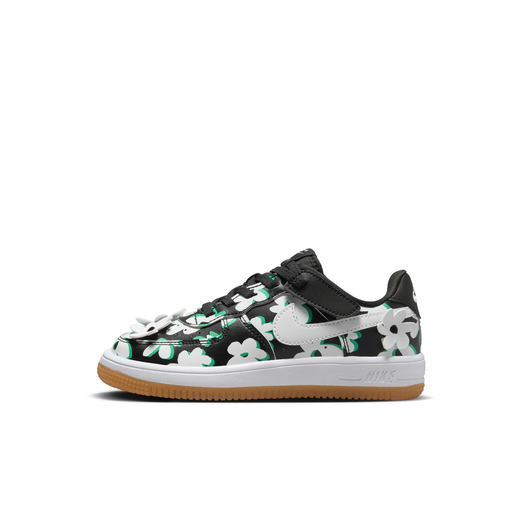 Nike Force 1 Low LV8 EasyOn Preschool Girls' "Black/White/Spring Green/Gum Light Brown" Shoe