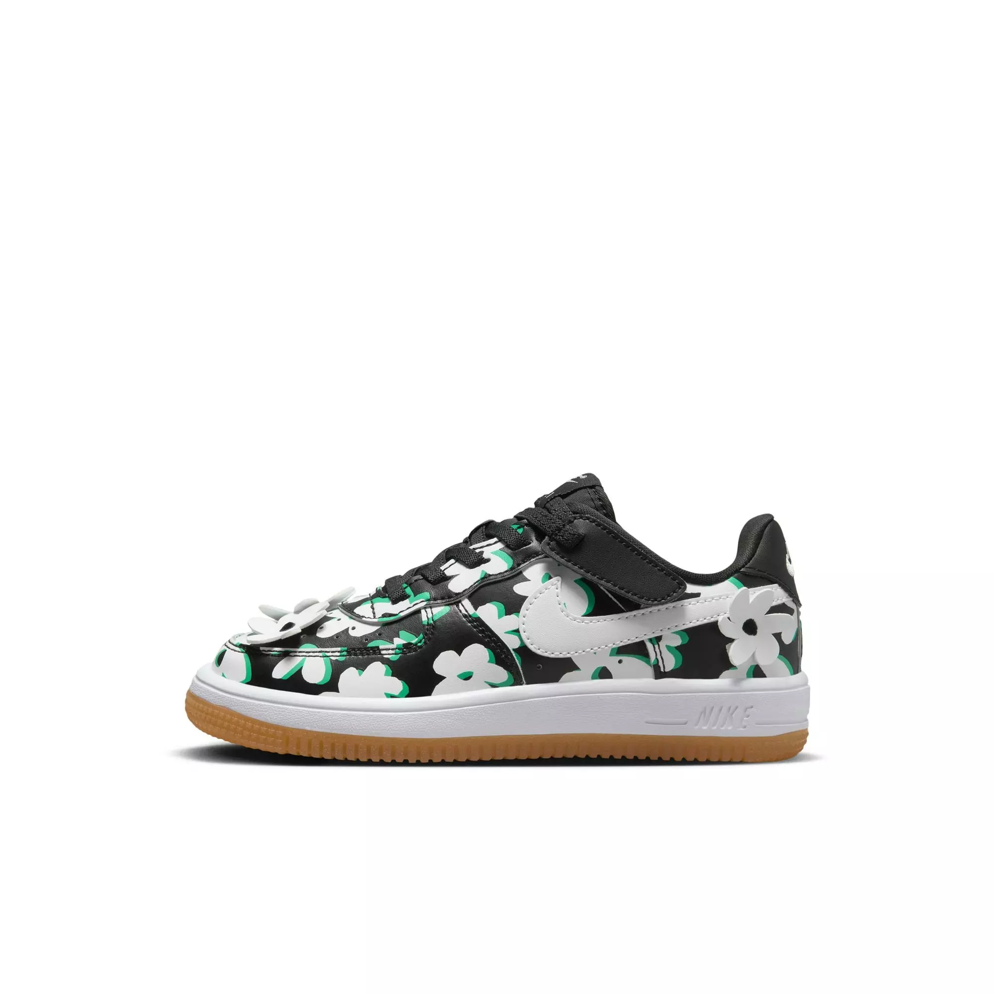 Nike Force 1 Low LV8 EasyOn "Black/White/Spring Green/Gum Light Brown" Preschool Girls' Shoe - BLACK/WHITE/GREEN