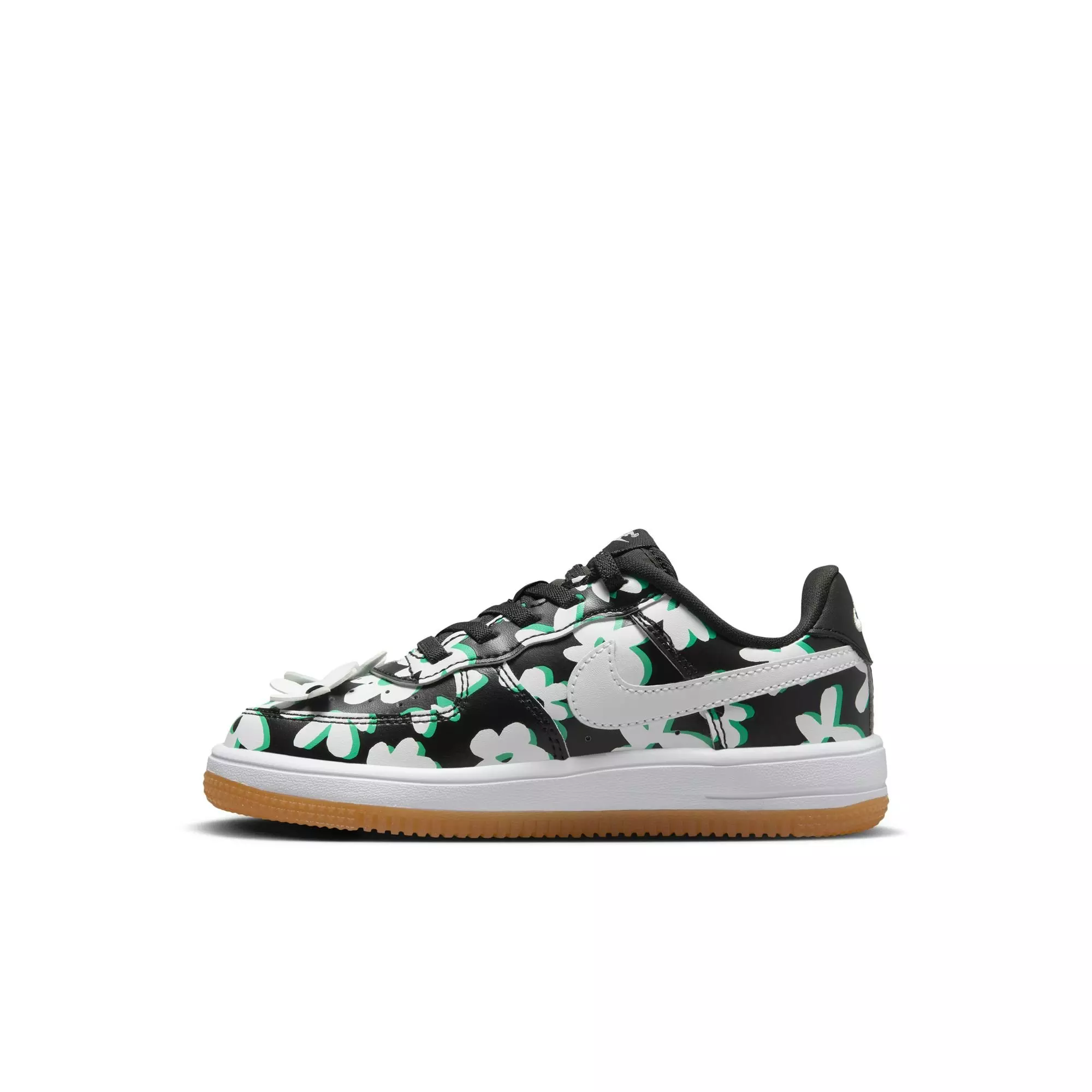Nike Force 1 Low LV8 EasyOn "Black/White/Spring Green/Gum Light Brown" Preschool Girls' Shoe - BLACK/WHITE/GREEN