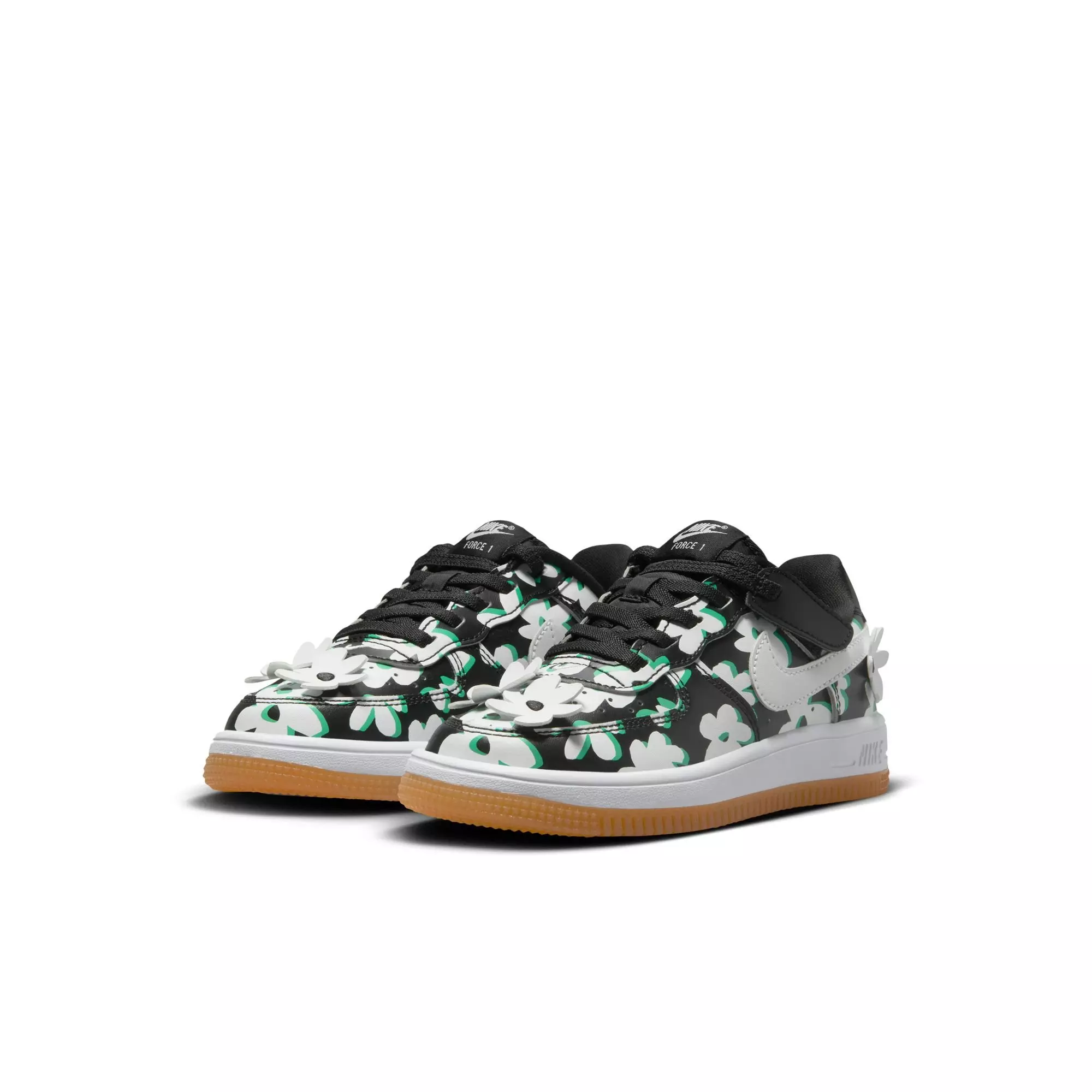 Nike Force 1 Low LV8 EasyOn "Black/White/Spring Green/Gum Light Brown" Preschool Girls' Shoe - BLACK/WHITE/GREEN
