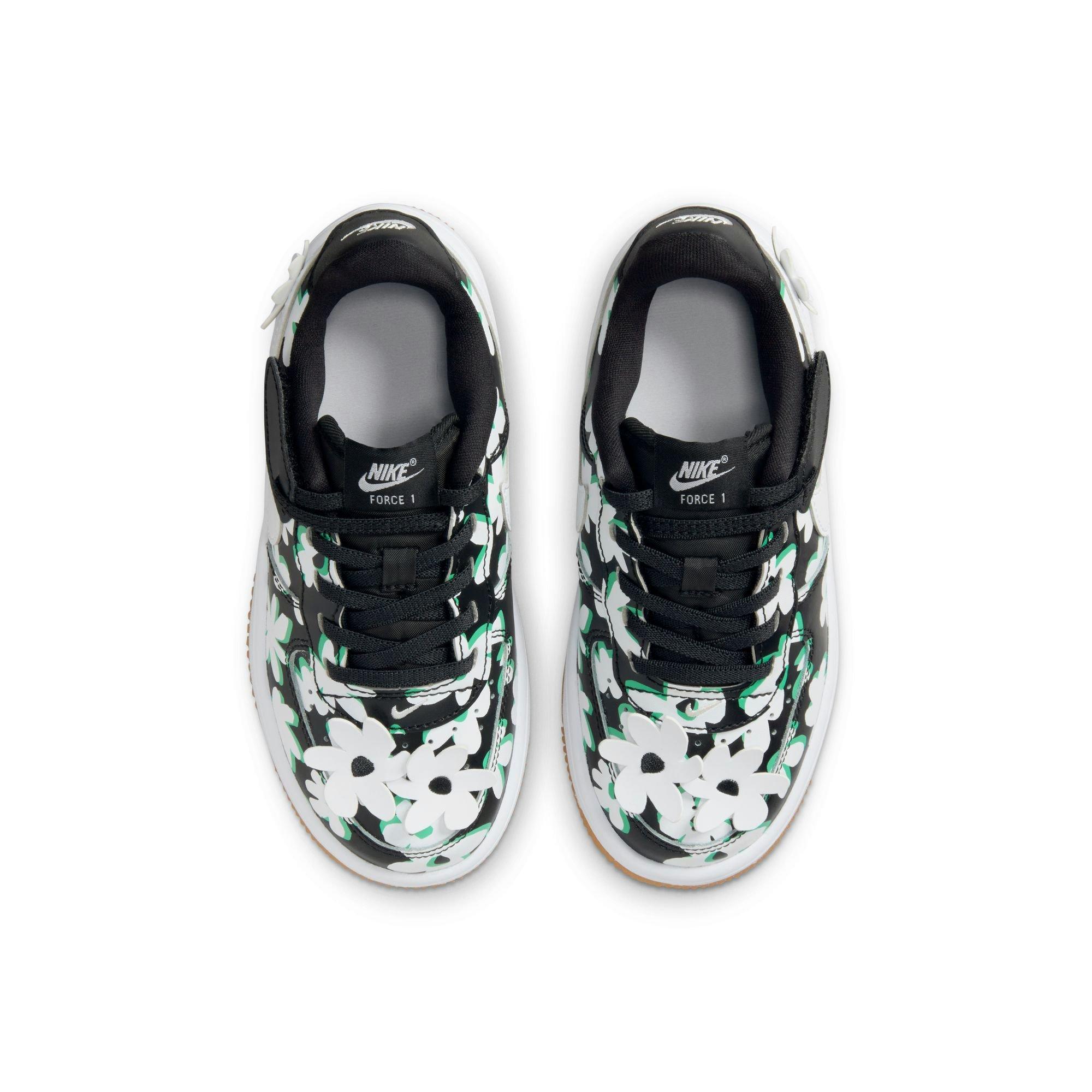 Nike Force 1 Low LV8 EasyOn Preschool Girls' "Black/White/Spring Green/Gum Light Brown" Shoe