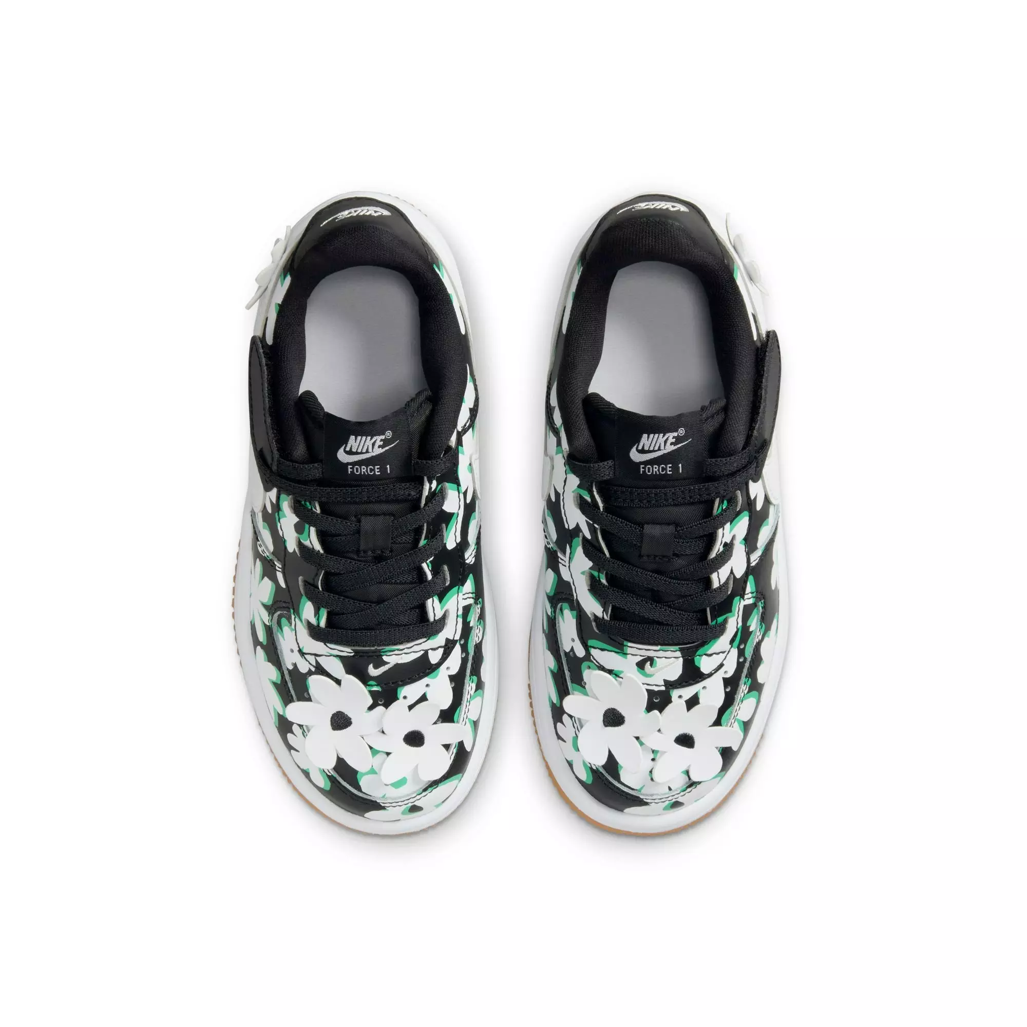Nike Force 1 Low LV8 EasyOn "Black/White/Spring Green/Gum Light Brown" Preschool Girls' Shoe - BLACK/WHITE/GREEN