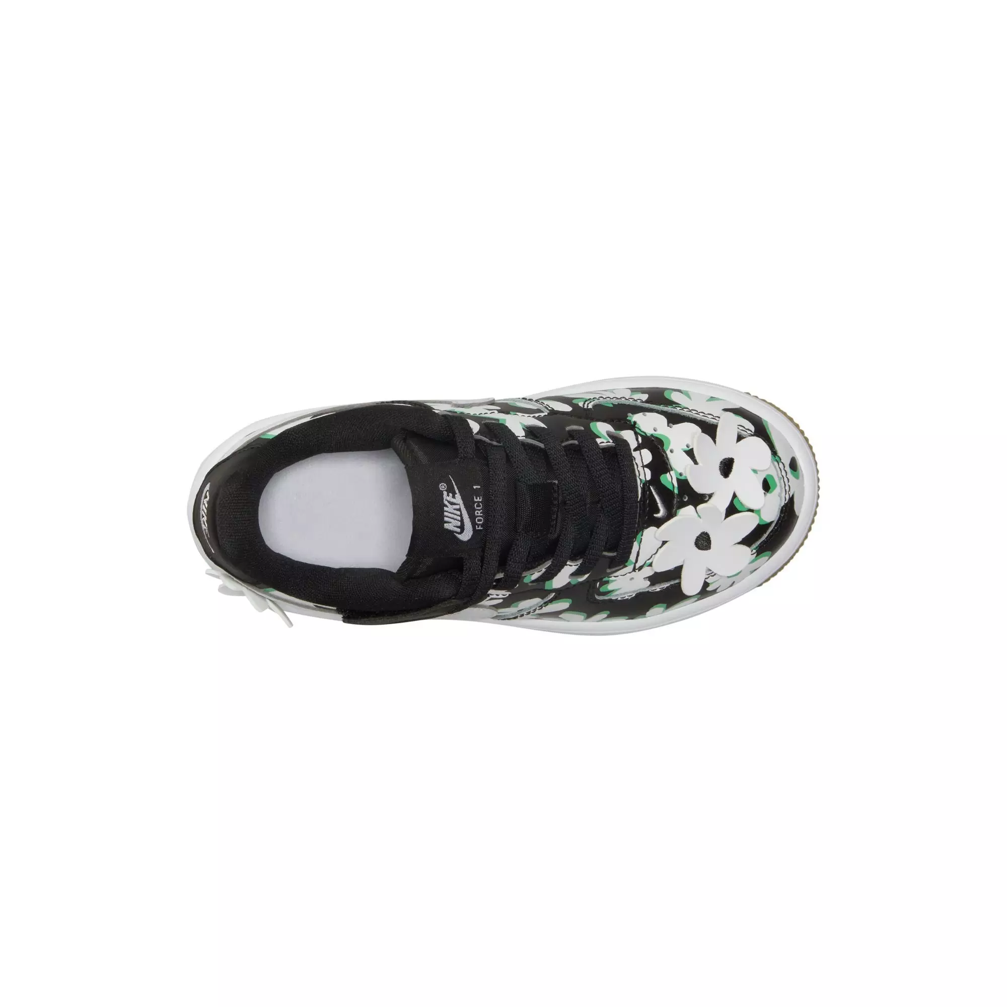 Nike Force 1 Low LV8 EasyOn "Black/White/Spring Green/Gum Light Brown" Preschool Girls' Shoe - BLACK/WHITE/GREEN
