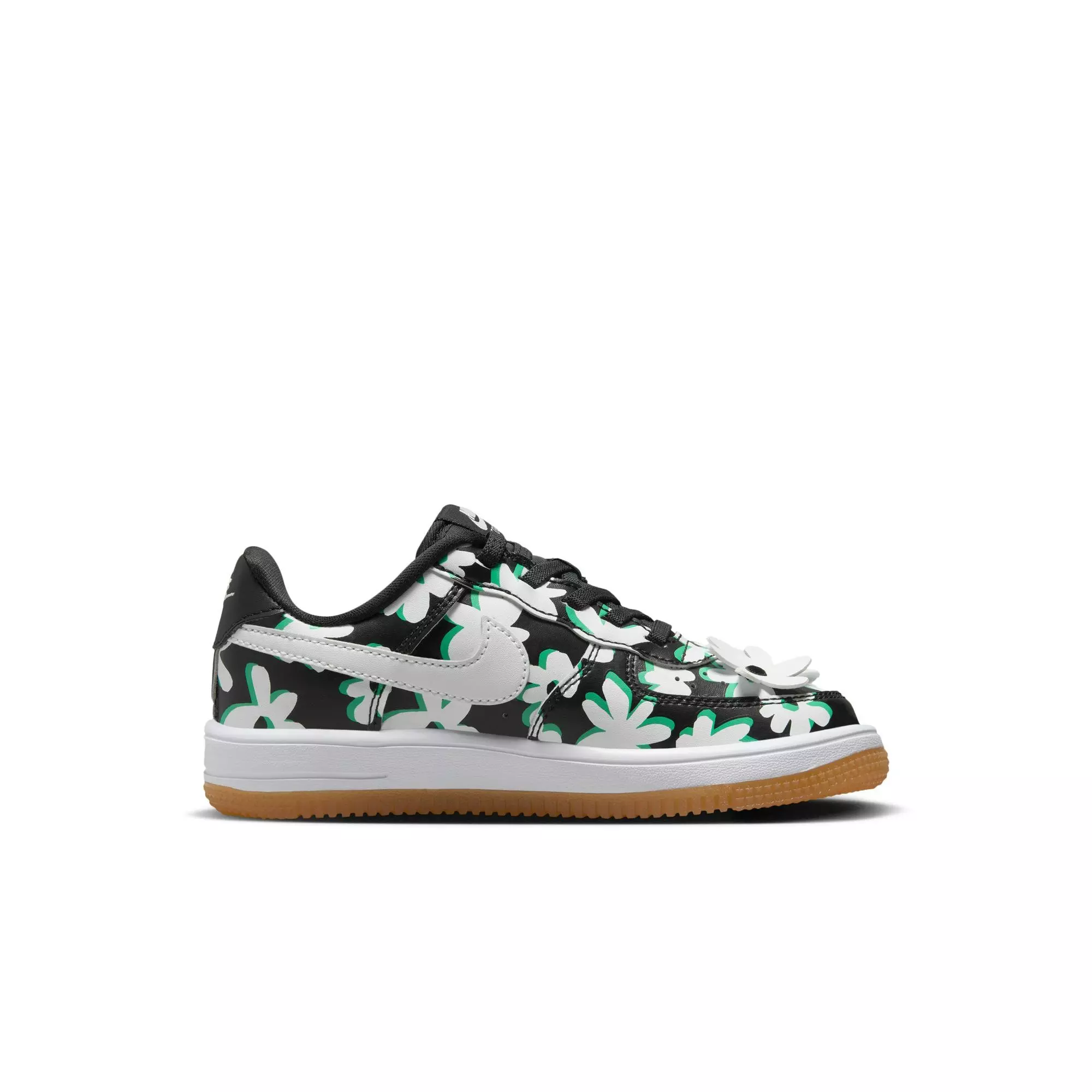 Nike Force 1 Low LV8 EasyOn "Black/White/Spring Green/Gum Light Brown" Preschool Girls' Shoe - BLACK/WHITE/GREEN
