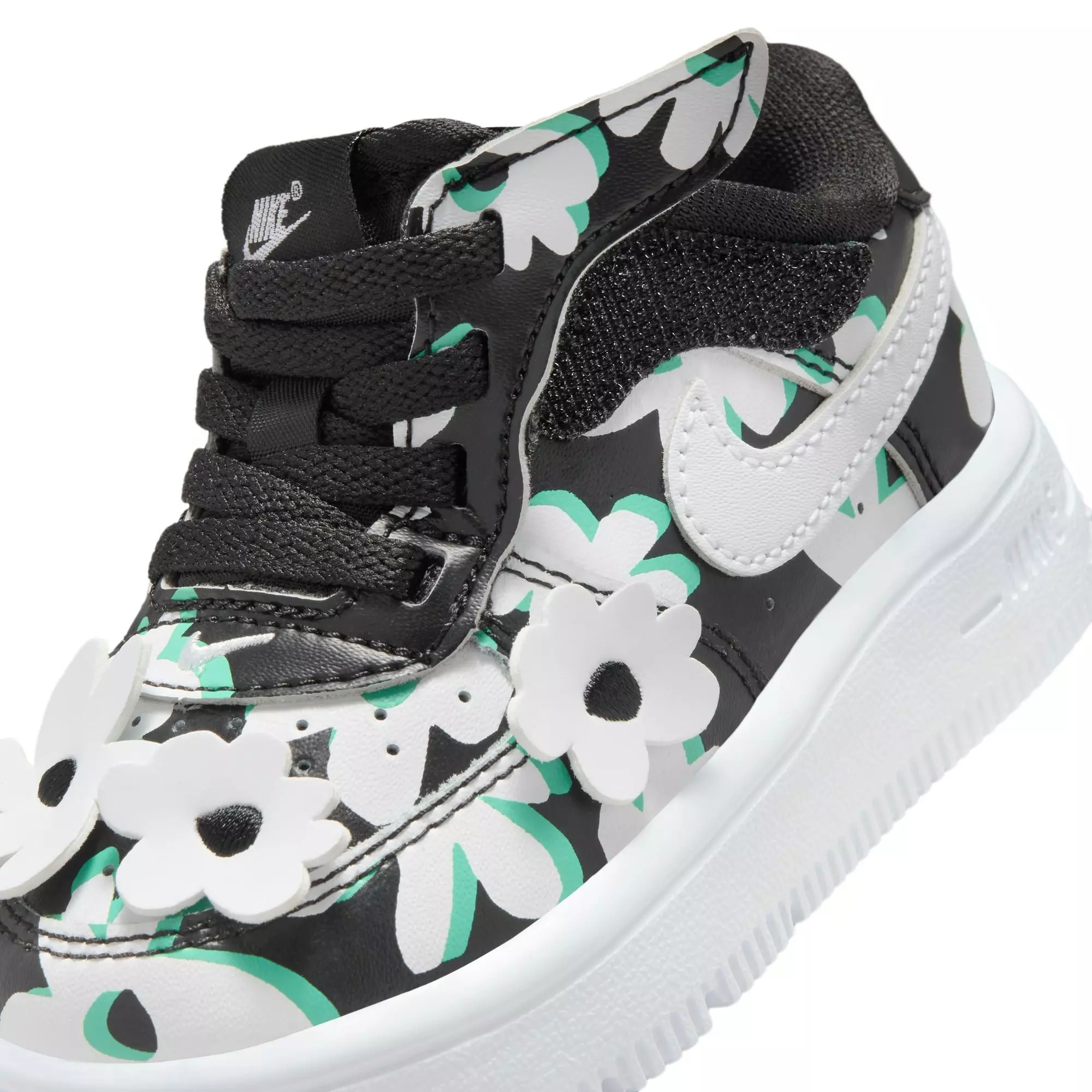 Nike Air Force 1 Low LV8 EasyOn "Black/White/Spring Green/Gum Light Brown" Toddler Girls' Shoe - BLACK/WHITE/GREEN