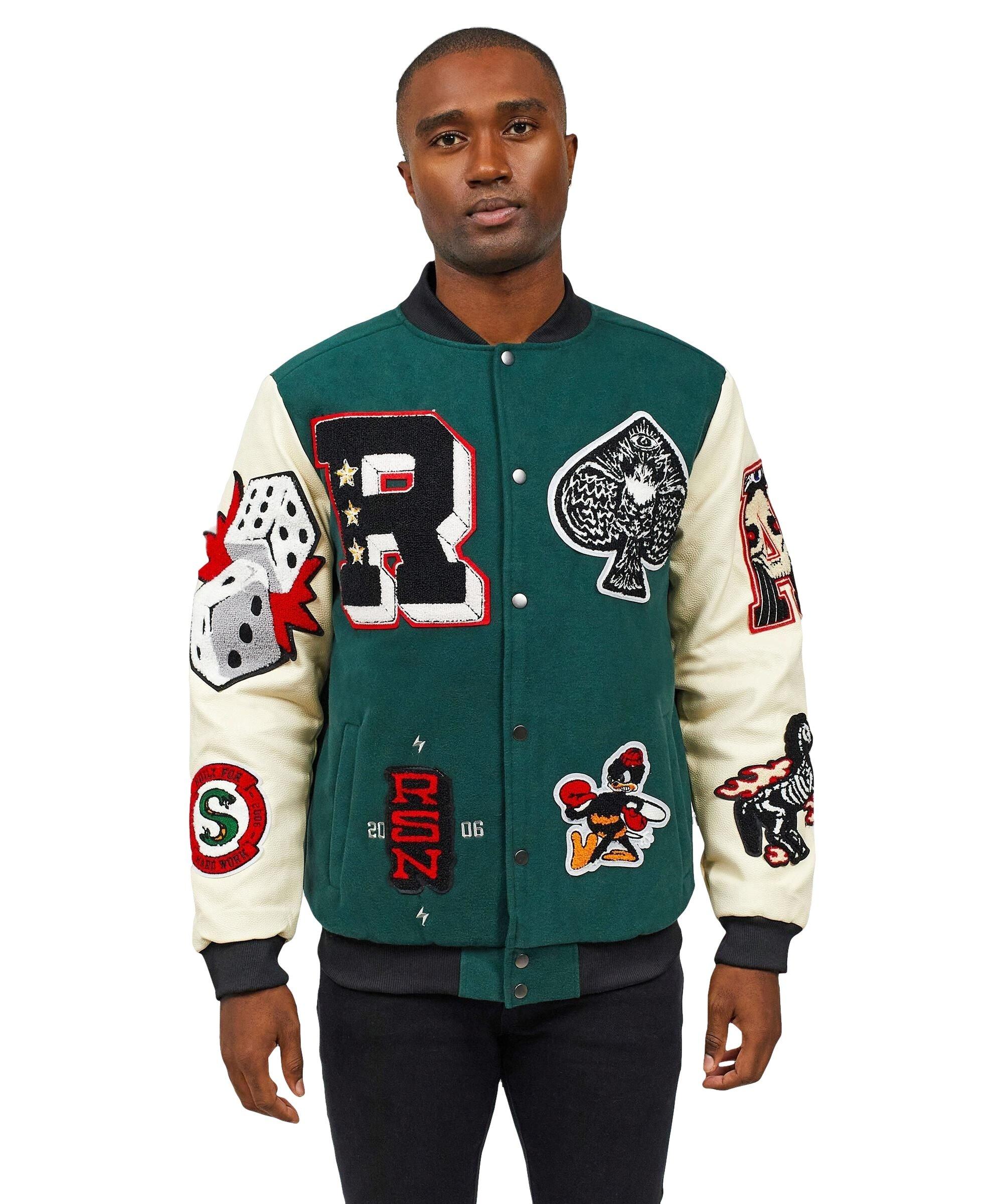 Reason Men's Spoiler Varsity Patch Jacket - GREEN/WHITE Thumbnail View 1