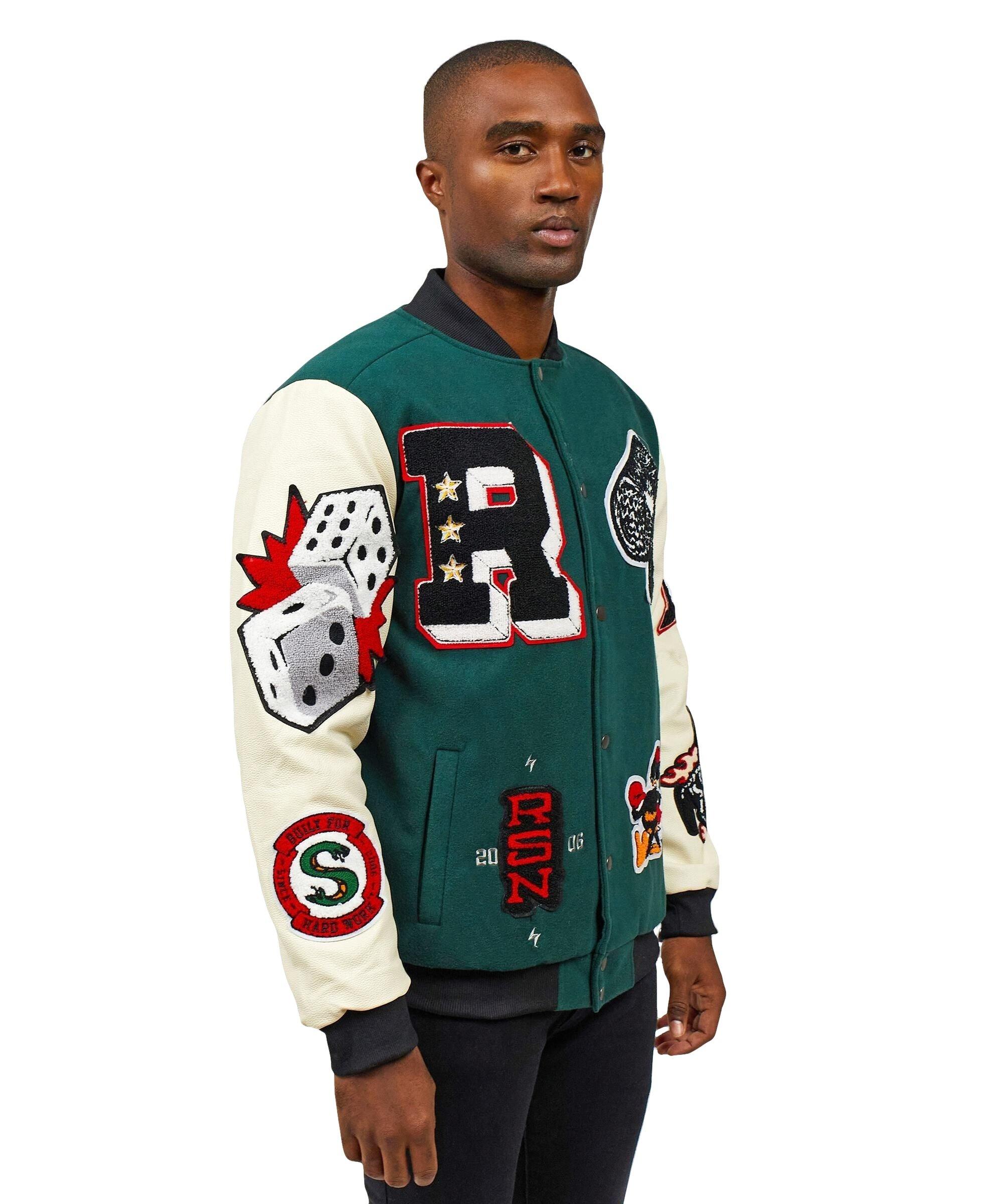 Reason Men's Spoiler Varsity Patch Jacket - GREEN/WHITE Thumbnail View 3