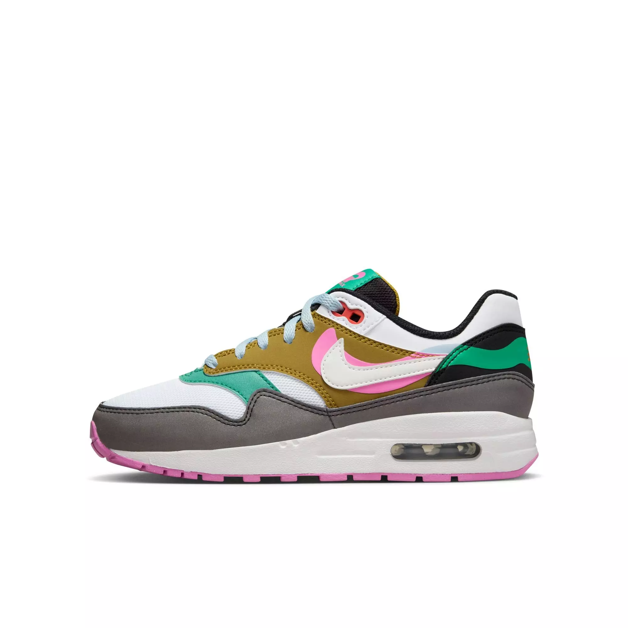 Nike Air Max 1 SE "Black/White/Playful Pink/Stadium Green" Grade School Girls' Shoe - MULTI-COLOR
