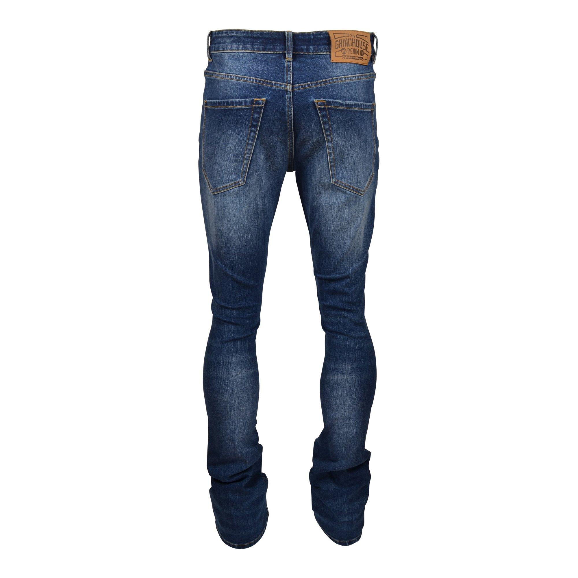 Grindhouse Blue Stacked Flare Ripped Slim Fit Men's Jeans