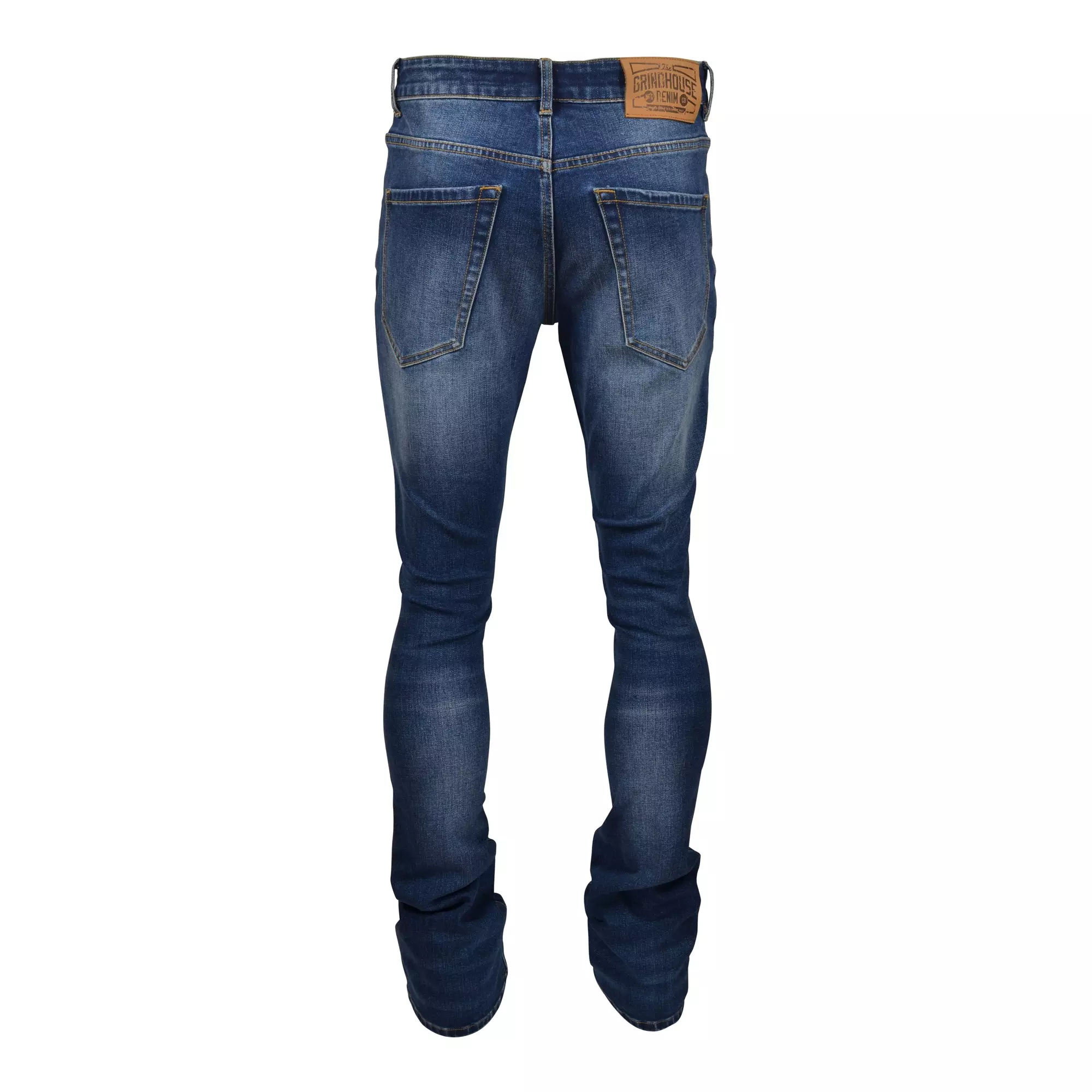 Grindhouse Men's Blue Stacked Flare Ripped Slim Fit Jeans - BLUE