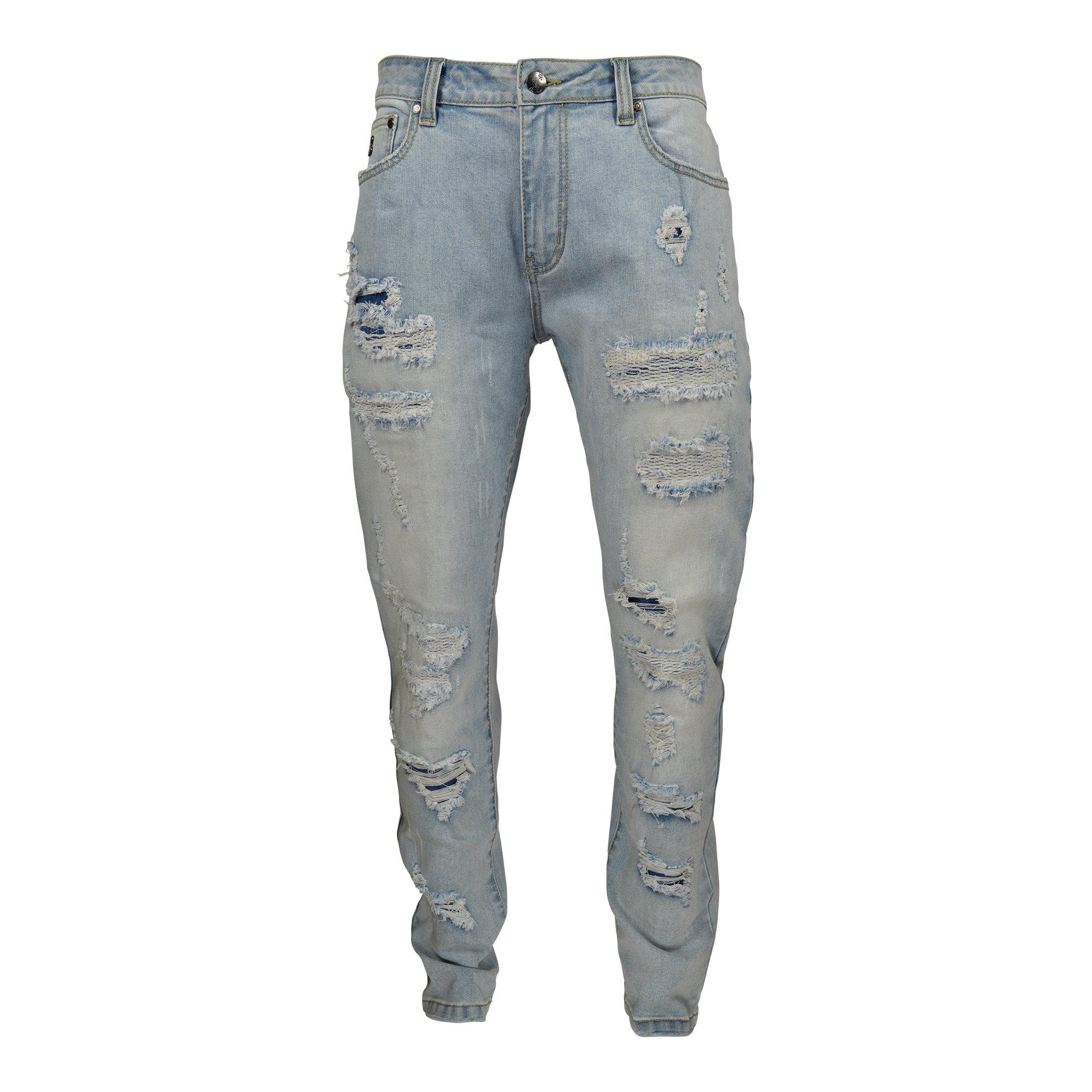 Grindhouse Men's Extreme Rip Denim Jeans - Light Blue - BLUE