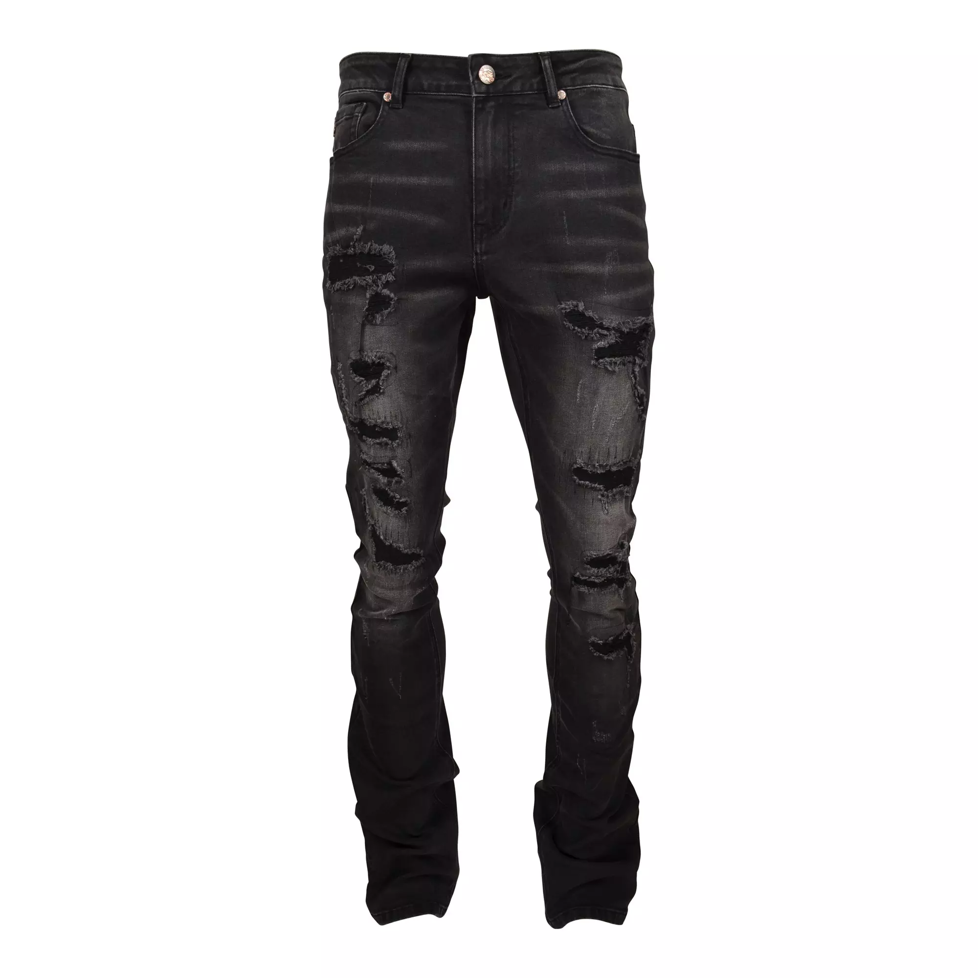 Grindhouse Men's Stacked Flare Ripped Jeans - Black - BLACK