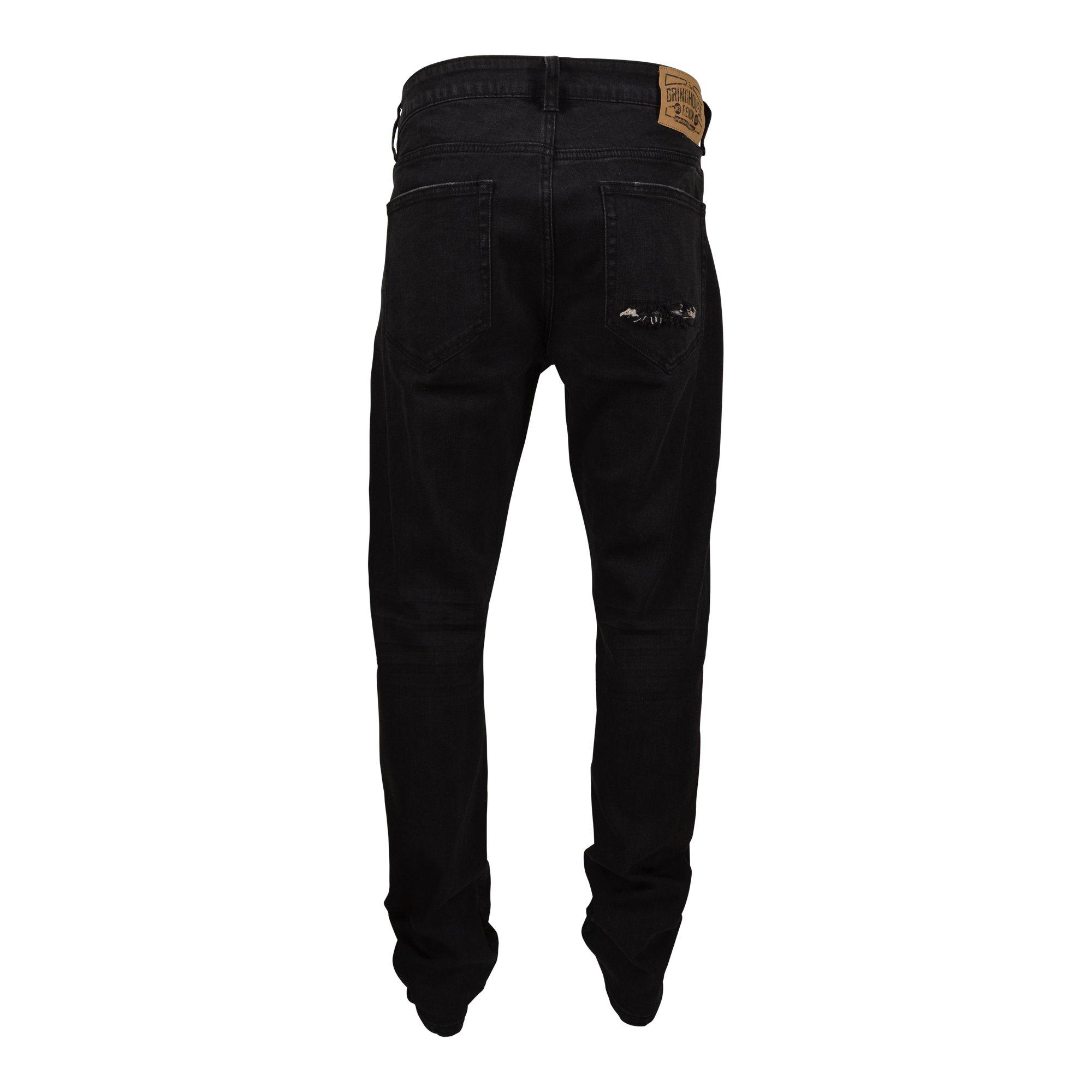 Grindhouse Black with Plaid Patches Slim Fit Denim Men's Jeans