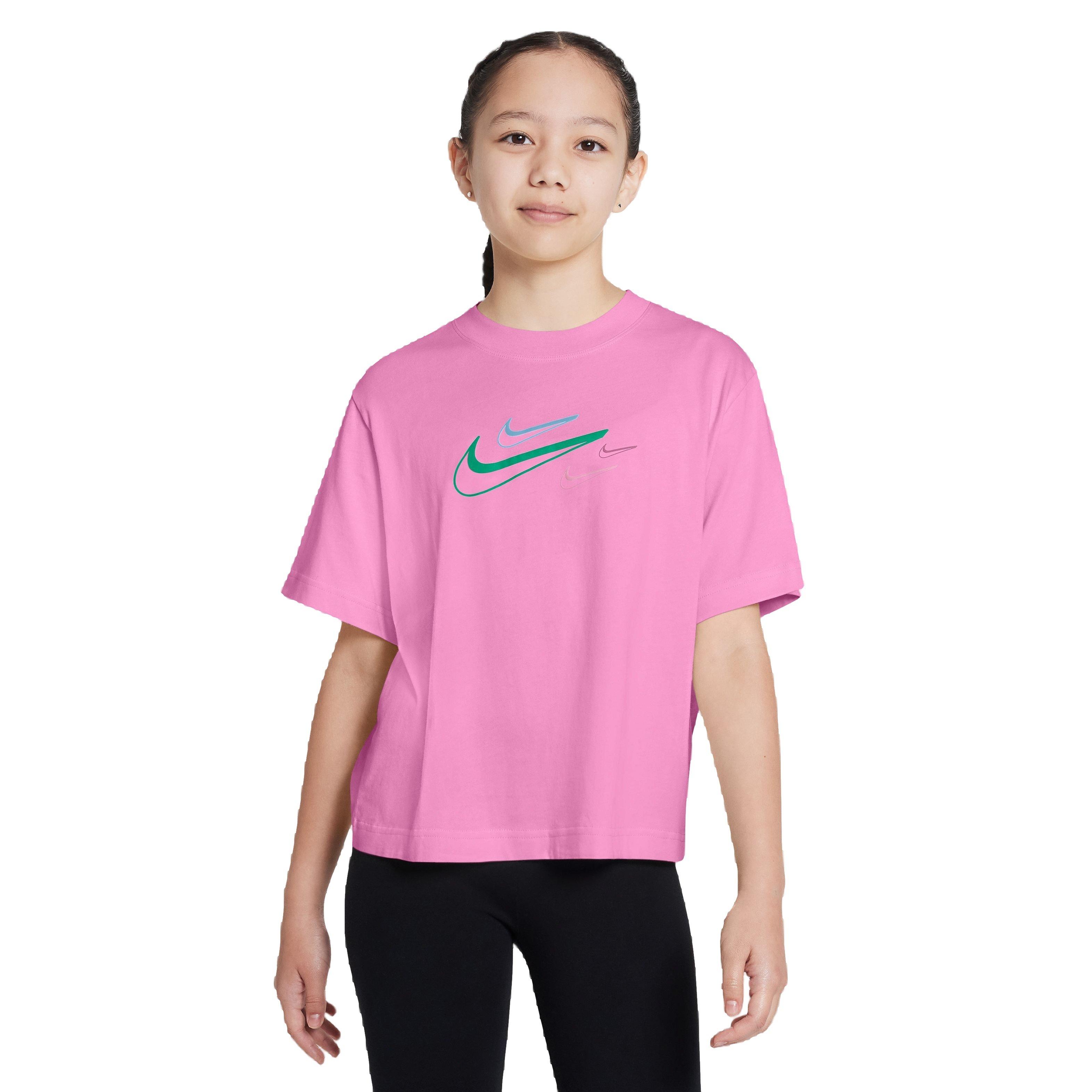 Nike Big Girls Boxy Swoosh Logo Tee - Pink - PINK