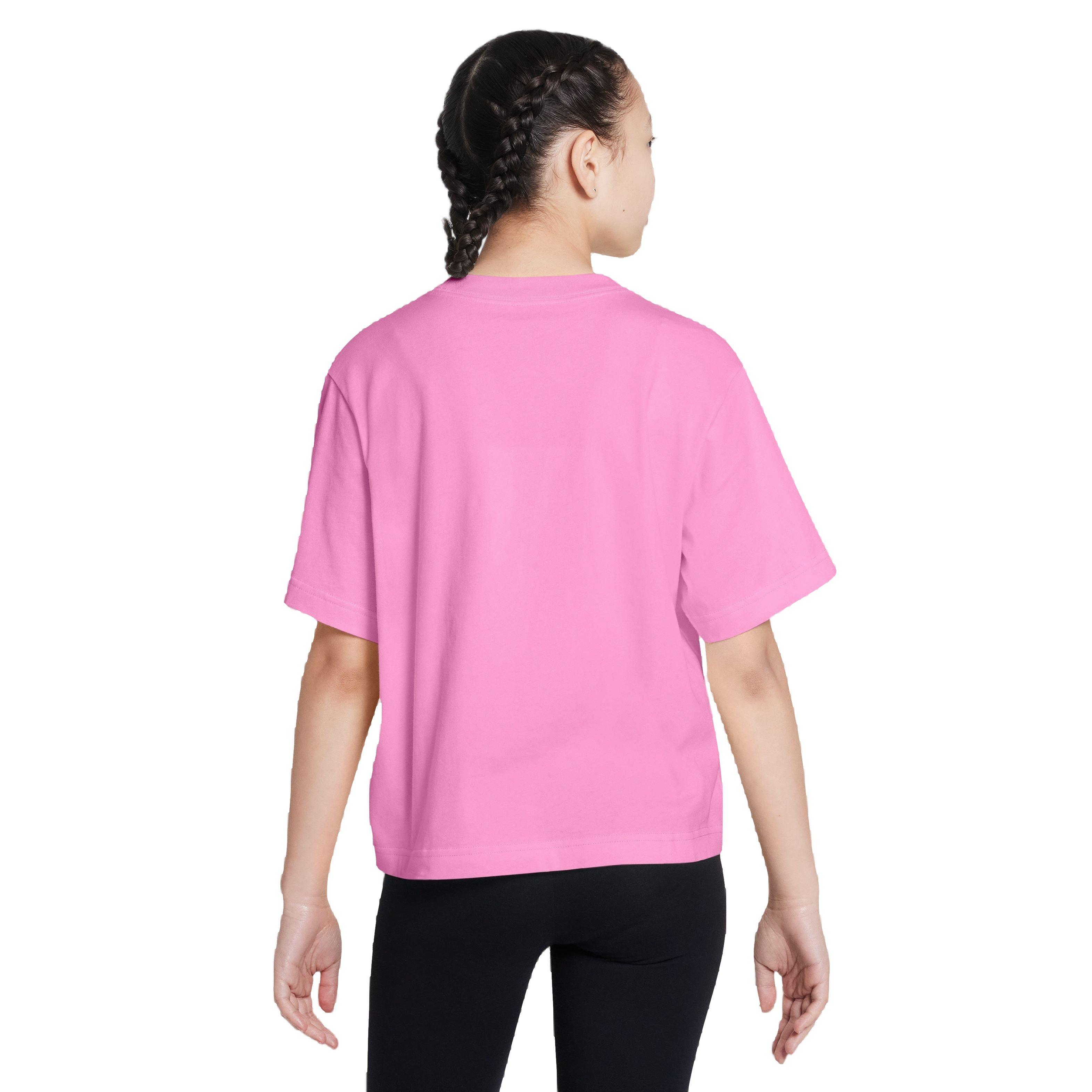 Nike Boxy Swoosh Logo Big Girls Pink Tee