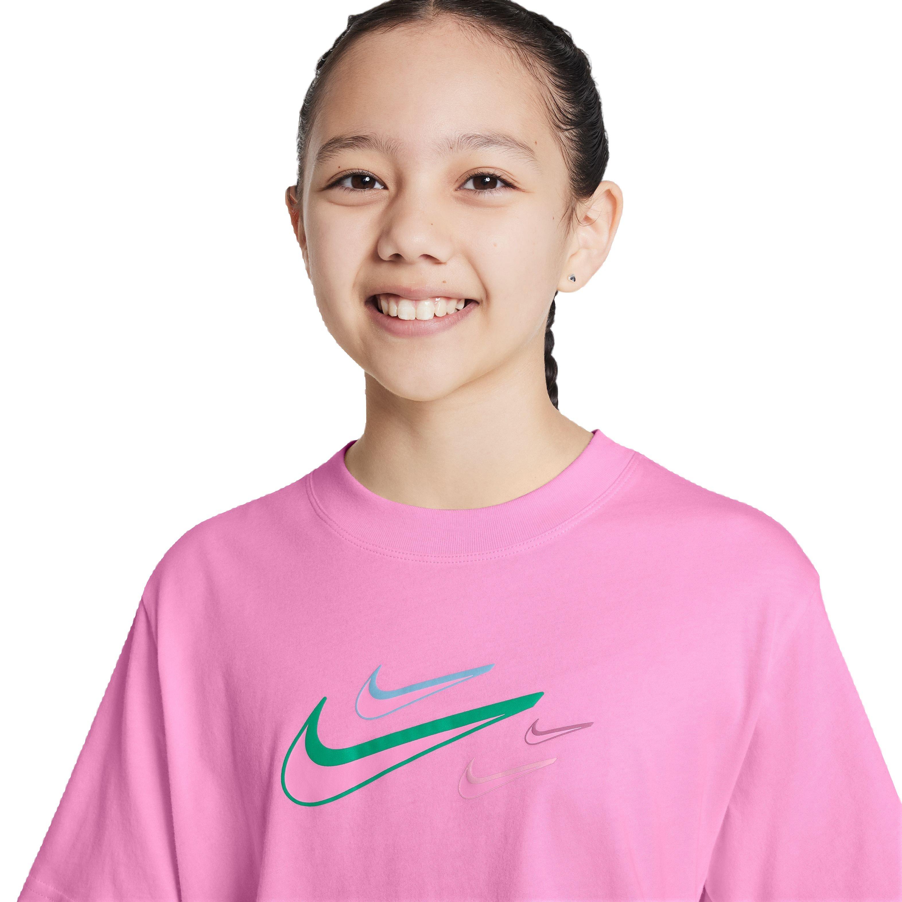 Nike Boxy Swoosh Logo Big Girls Pink Tee