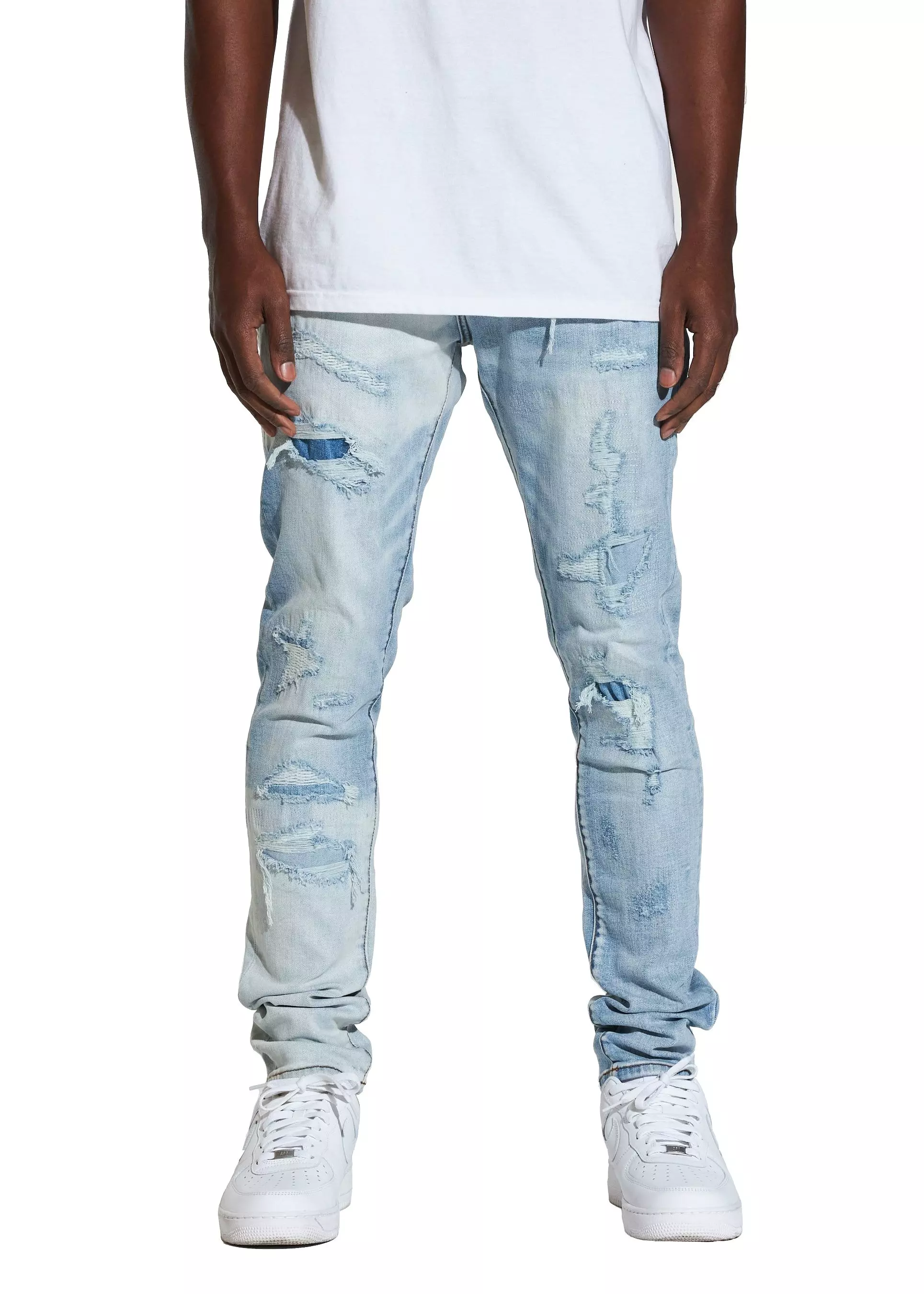 Crysp Denim Men's Atlantic Light Distressed Skinny Fit Denim Jeans - BLUE