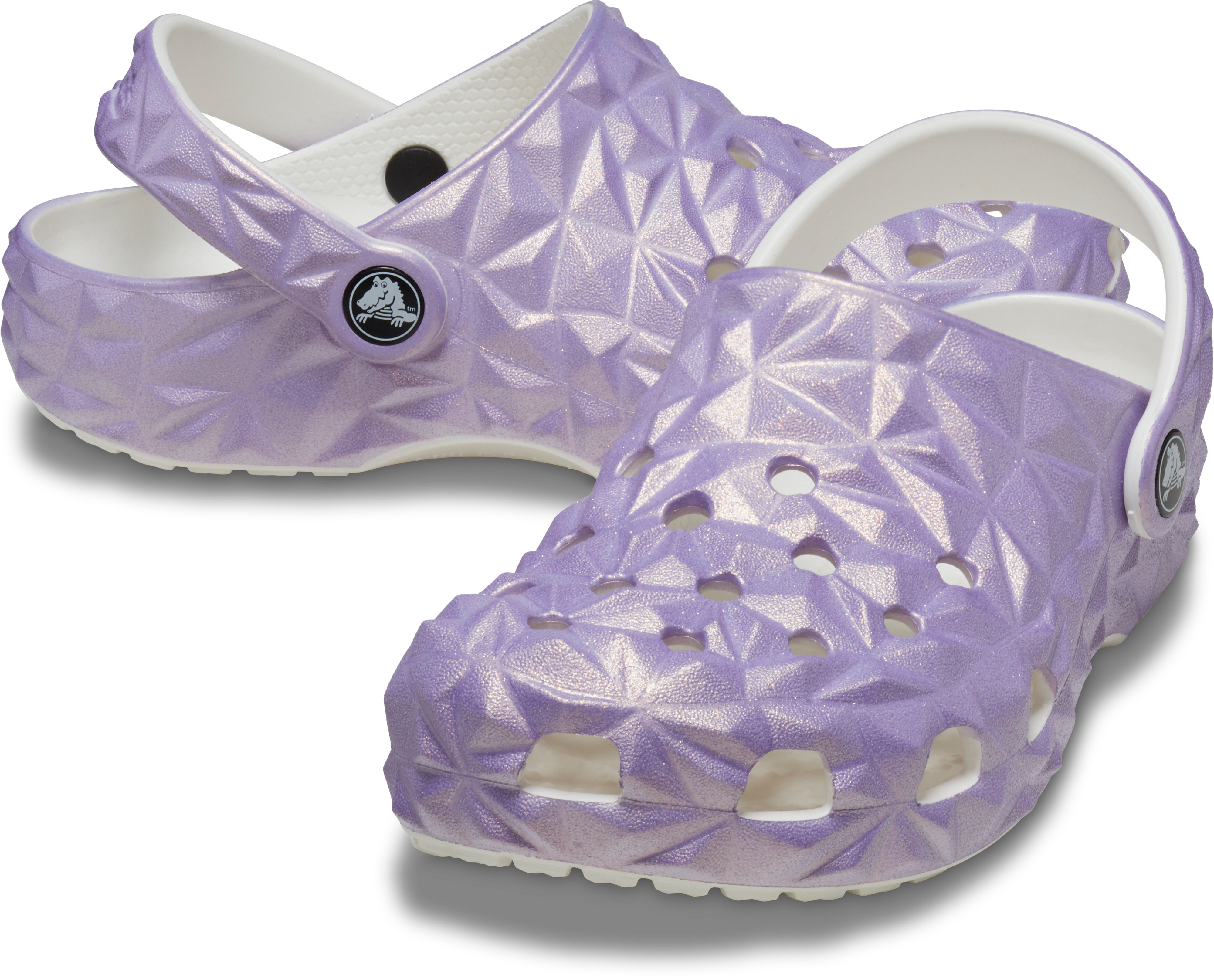 Crocs Classic "Geo Iridescent Purple" Preschool Girls' Clog - IRIDESCENT Thumbnail View 3