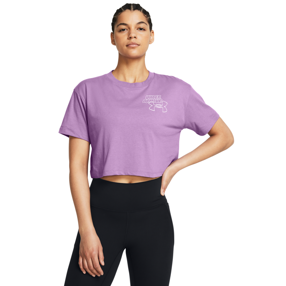 Under Armour Women's Bubble Script Crop Tee - PURPLE Thumbnail View 1