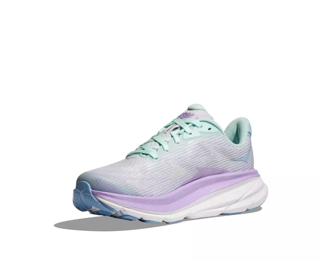 Hoka Clifton 9 "Sunlit Ocean/Lilac Mist" Grade School Girls' Running Shoe - PURPLE/WHITE