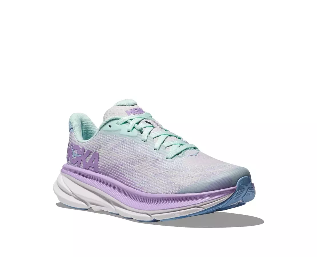 Hoka Clifton 9 "Sunlit Ocean/Lilac Mist" Grade School Girls' Running Shoe - PURPLE/WHITE