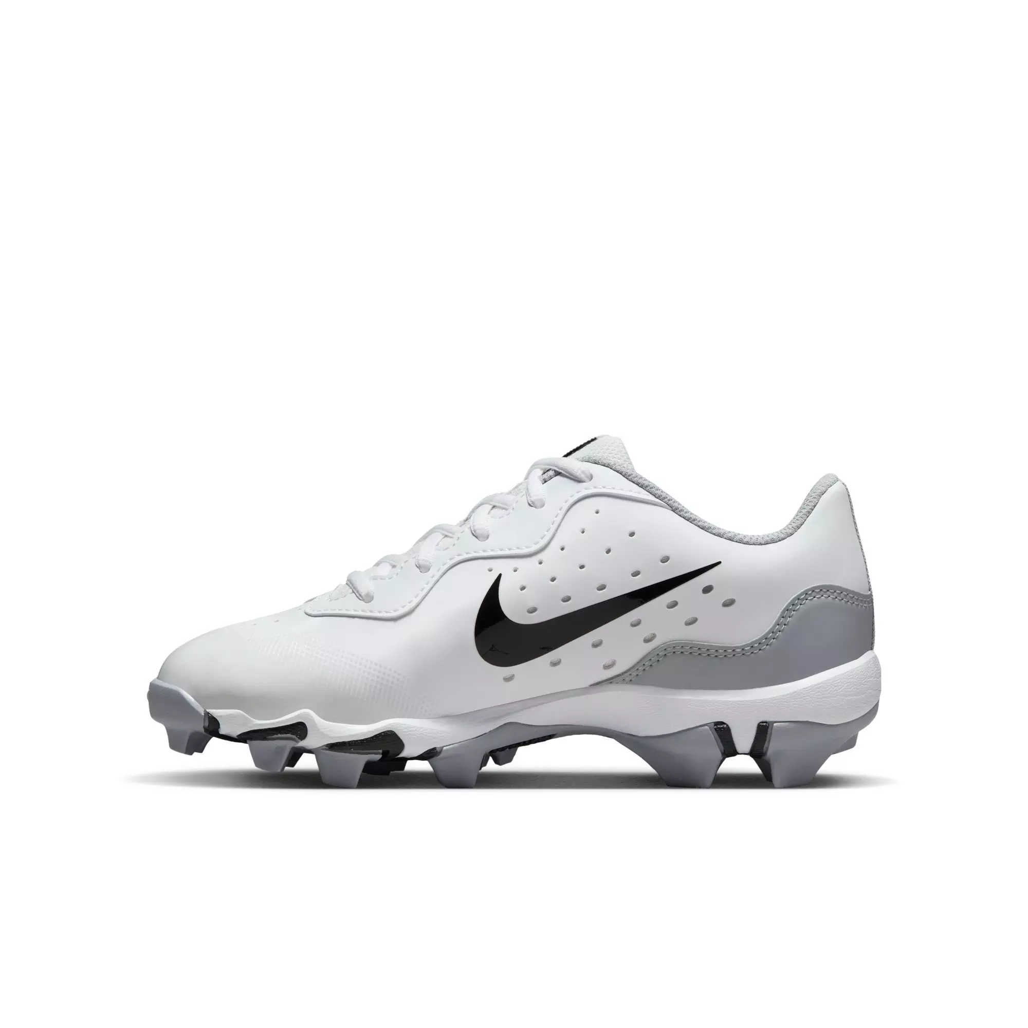 Nike Alpha Huarache 4 Keystone "White/Black/Wolf Grey/Pure Platinum" Grade School Boys' Baseball Cleat - WHITE/BLACK/GREY