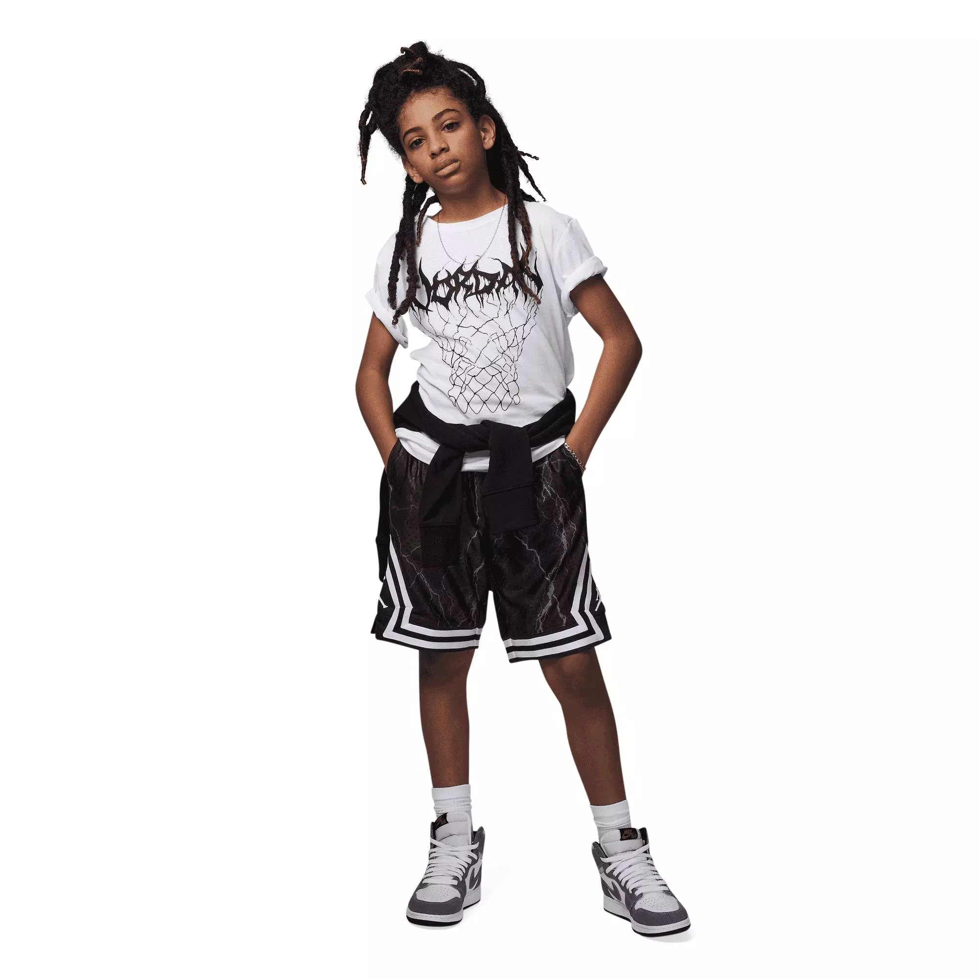 Jordan Big Boys' MJ Printed Diamond Lighting Shorts - BLACK
